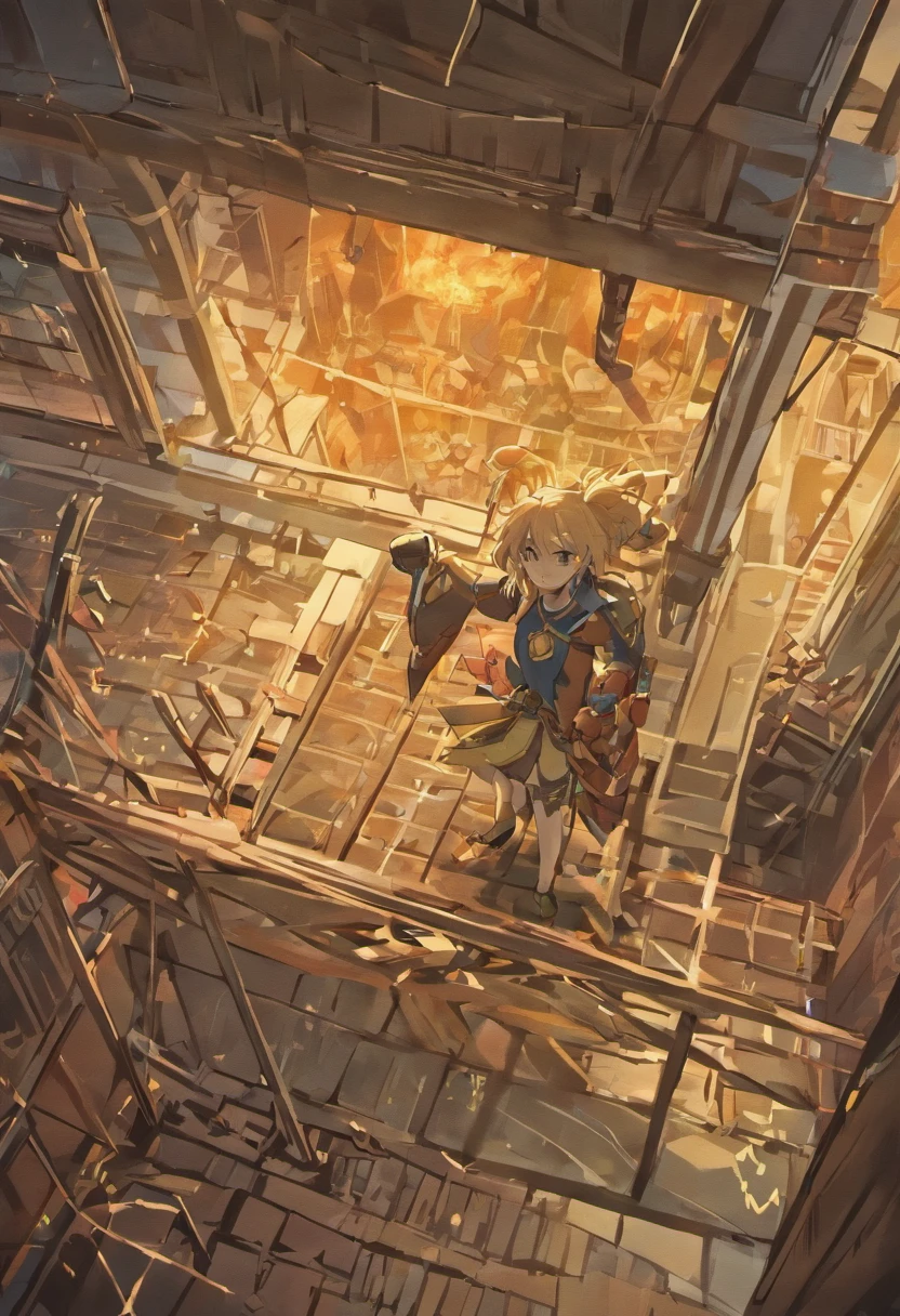Tiro de cima para baixo de um drone, 2D, Mapa de batalha de casa abandonada de interior bem iluminada, 3 andares, The art destroyed , afluentes, mas humildes, Dungeons and Dragons, Final Fantasy, arte do jogo, (arquitetura e interiores coerentes, with realistic proportions and textures, detalhes intrincados, Hand drawn, vibrante, Cinematic lighting, master part, 8k)