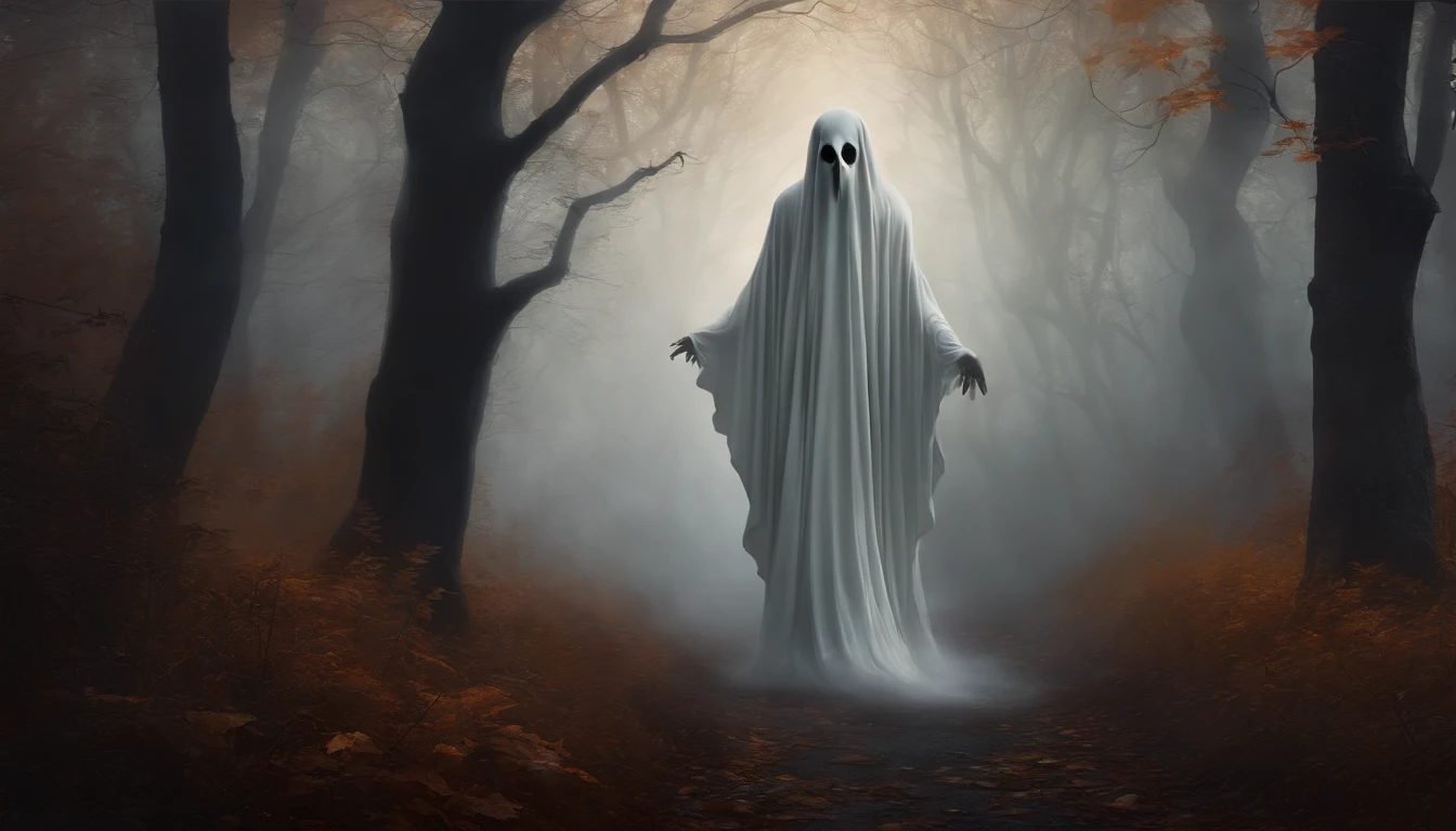 Wall Art Painting Dark Gothic Vintage Style Halloween, With the design of a white ghost in a foggy forest.