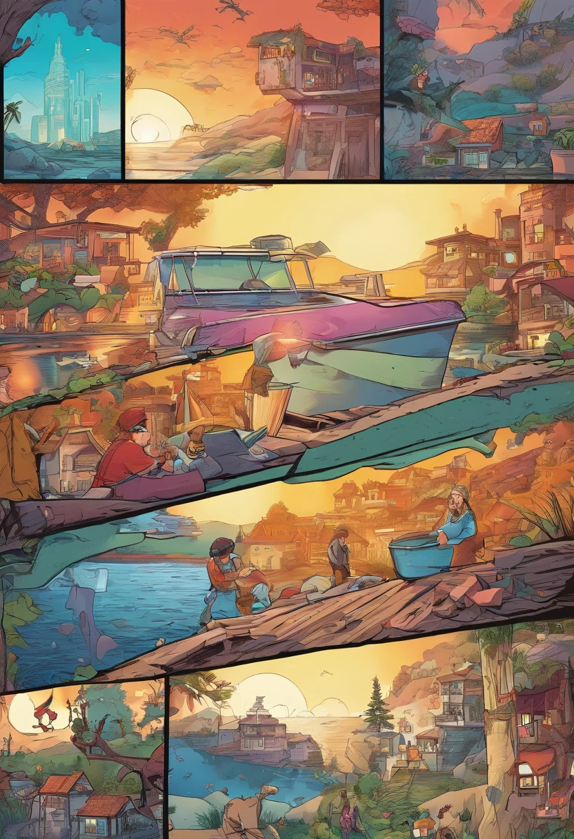 (best quality,4k,8k,highres,masterpiece:1.2),ultra-detailed,(realistic,photorealistic,photo-realistic:1.37),comic book,comic strip,comic,comic story,colorful panels,exaggerated, detailed characters,beautifully illustrated scenes, American Shorthair cat,adventurous journey,homecoming,happy reunion,expressive emotions,cartoonish style,playful backgrounds,vibrant colors,comic book lighting