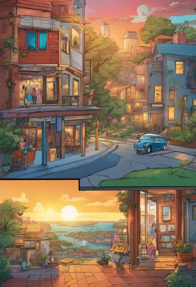 (best quality,4k,8k,highres,masterpiece:1.2),ultra-detailed,(realistic,photorealistic,photo-realistic:1.37),comic book,comic strip,comic,comic story,colorful panels,exaggerated, detailed characters,beautifully illustrated scenes, American Shorthair cat,adventurous journey,homecoming,happy reunion,expressive emotions,cartoonish style,playful backgrounds,vibrant colors,comic book lighting