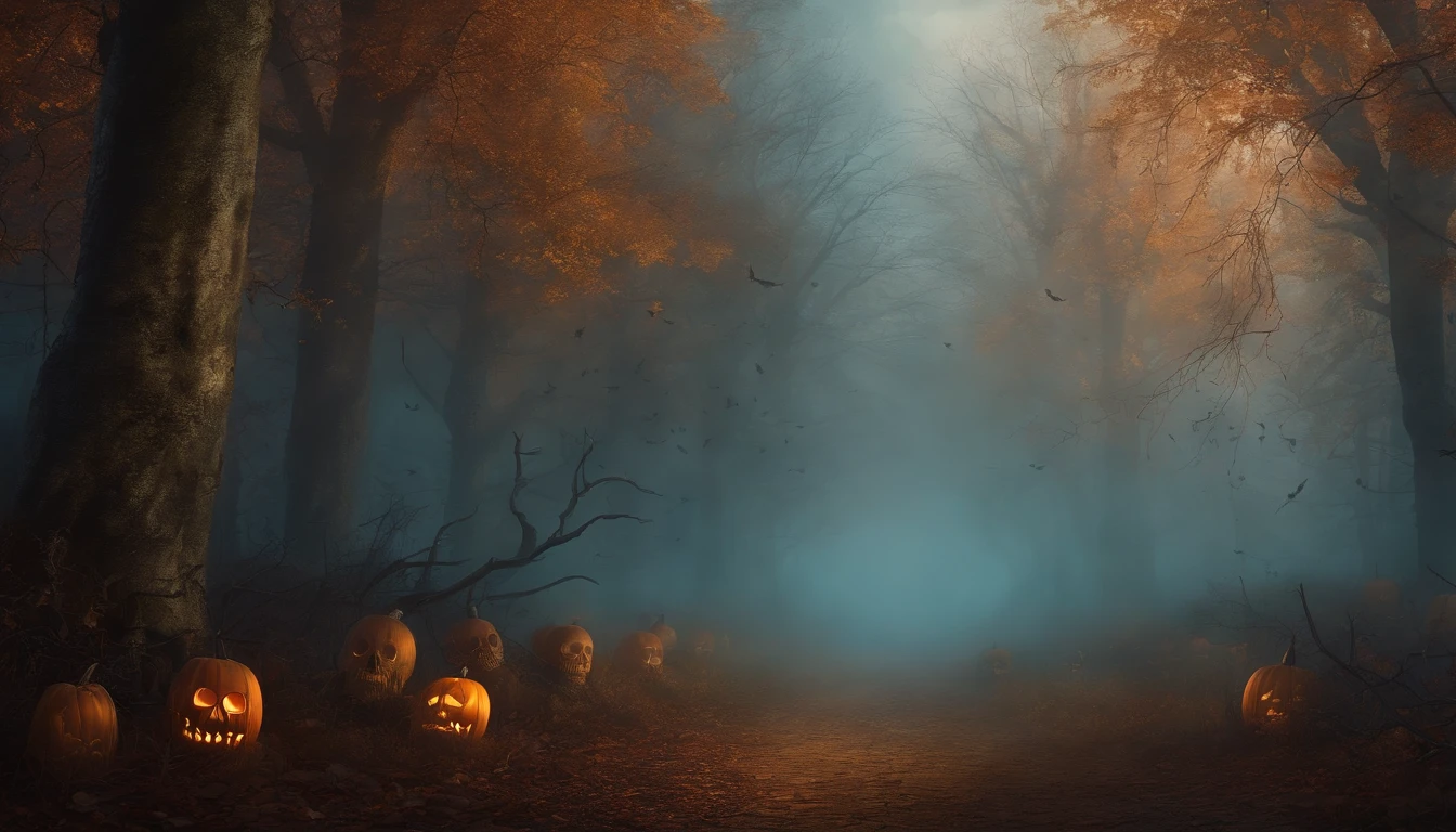 Wall Art Painting Dark Gothic Vintage Style Halloween, With the design of skulls and skulls in a misty forest.
