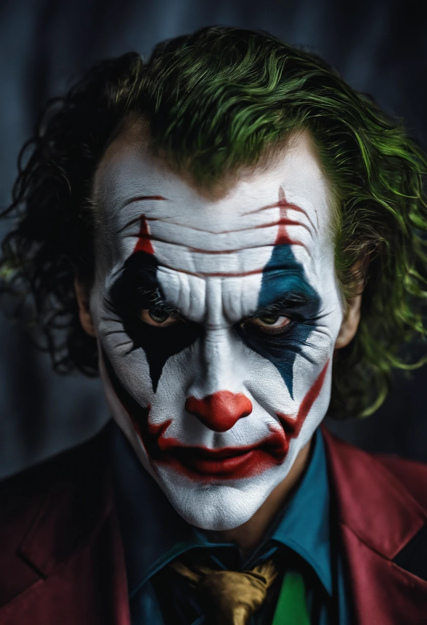 DC, Old Man Heath Ledger, Joker, Scary Smile, Realistic, Dynamic Lights, Old, Stubble, Full Shot, (Very Detailed CG Unified 8k Wallpaper), Trends on ArtStation, Trends on CGSociety, High Detail, Sharp Focus, Dramatic, Photorealistic Reality