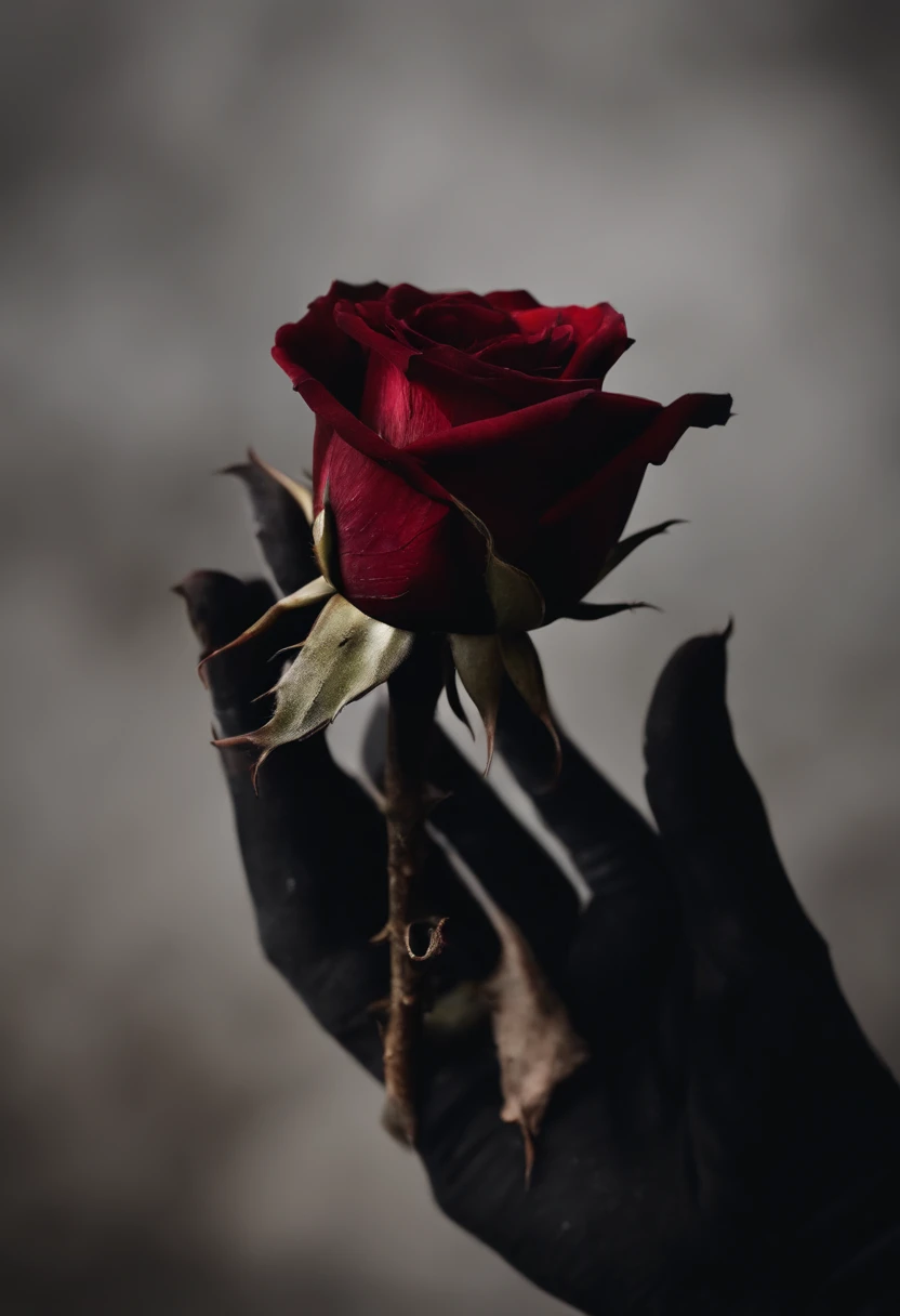 Bloody hands holding a red rose 