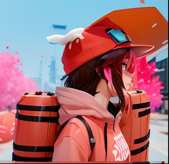 anime character with a red hat and a red shirt on, roblox avatar, anime styled 3d, unknown artstyle, roblox, roblox screenshot, trigger anime artstyle, epic anime style, stylized anime, covered in red slime, profile picture 1024px, vrchat, ((red)) baggy eyes, anime style. 8k, anime stylized