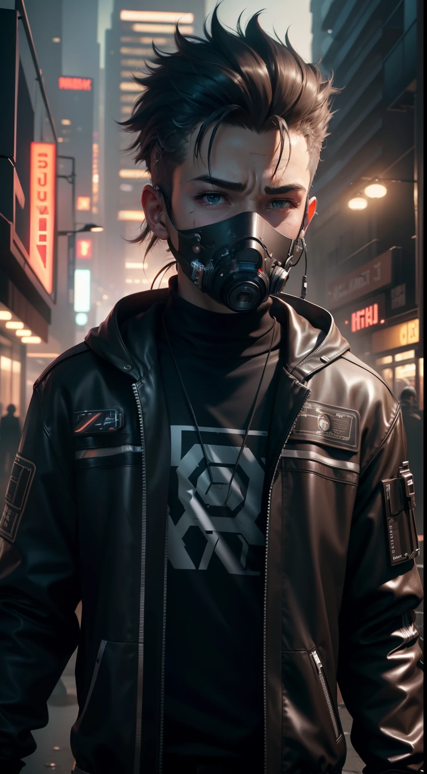 ultra detail, high resolution, ultra detailed, best quality, amazing, top quality, extremely detailed CG unity 8k wallpaper, cinematic lighting, cyberpunk, dark boy, trash gang facemask