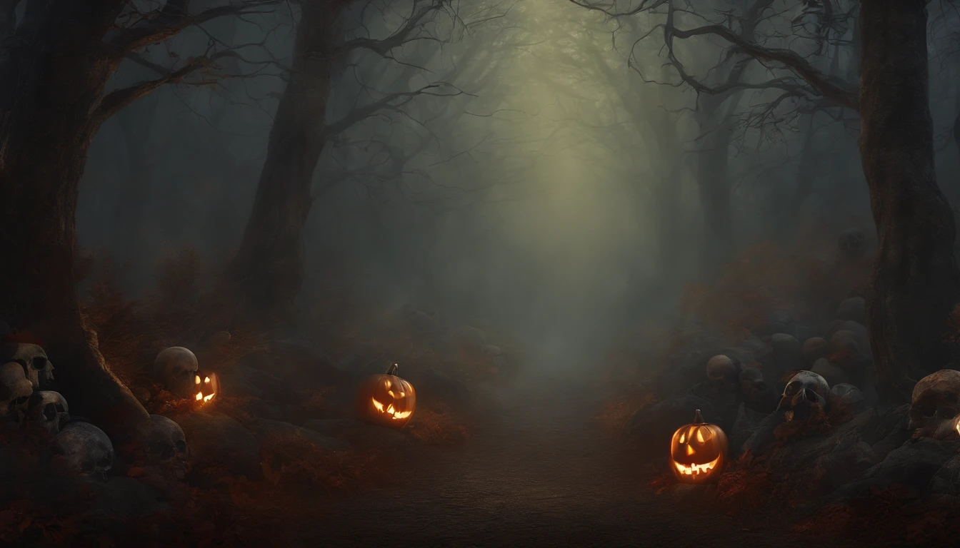 Wall Art Painting Dark Gothic Vintage Style Halloween, With the design of skulls and skulls in a misty forest.