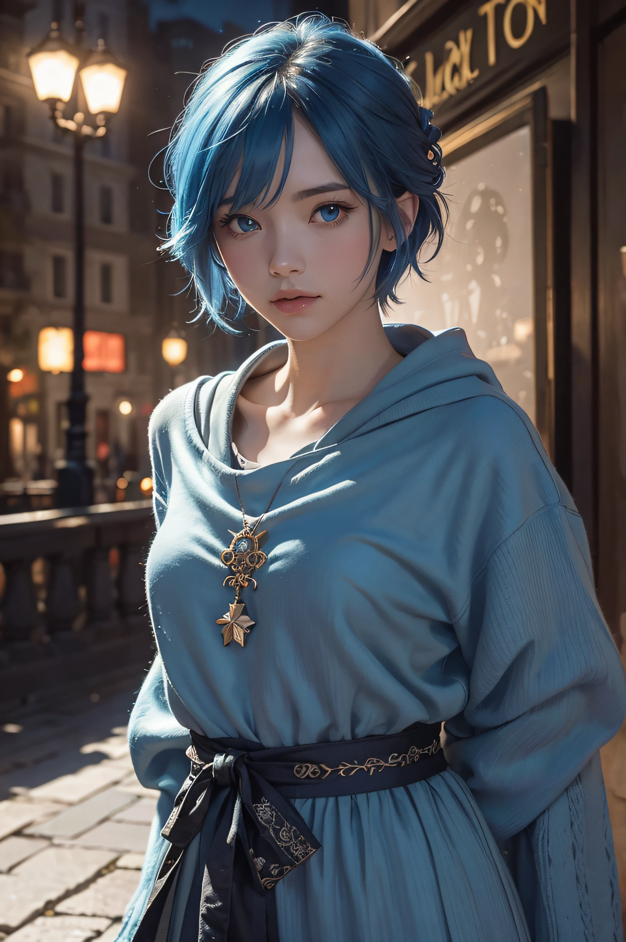 (Beautiful girl on logl:1.3), viking clothes, full moon ,Masterpiece, highest quality, 1girl, Harajuku fashion coordination girl, (Puella Magi Madoka Magica, Sayaka Miki, blue hair, blue eyes, short hair,), musical note hair ornament, rain outside, intricate hair, best illumination, (best shadow, an extremely delicate and beautiful, bloom), masterpiece, best quality:1.1, realistic:1.3, cinematic lighting:1.2, in the dark cavern:1.5, ultra photoreal, photorealistic:1.0, sharp focus:1.1, depth of field:1.1, 50mm, style of Nathan Wirth, Hasselblad X1D II, Porta 160