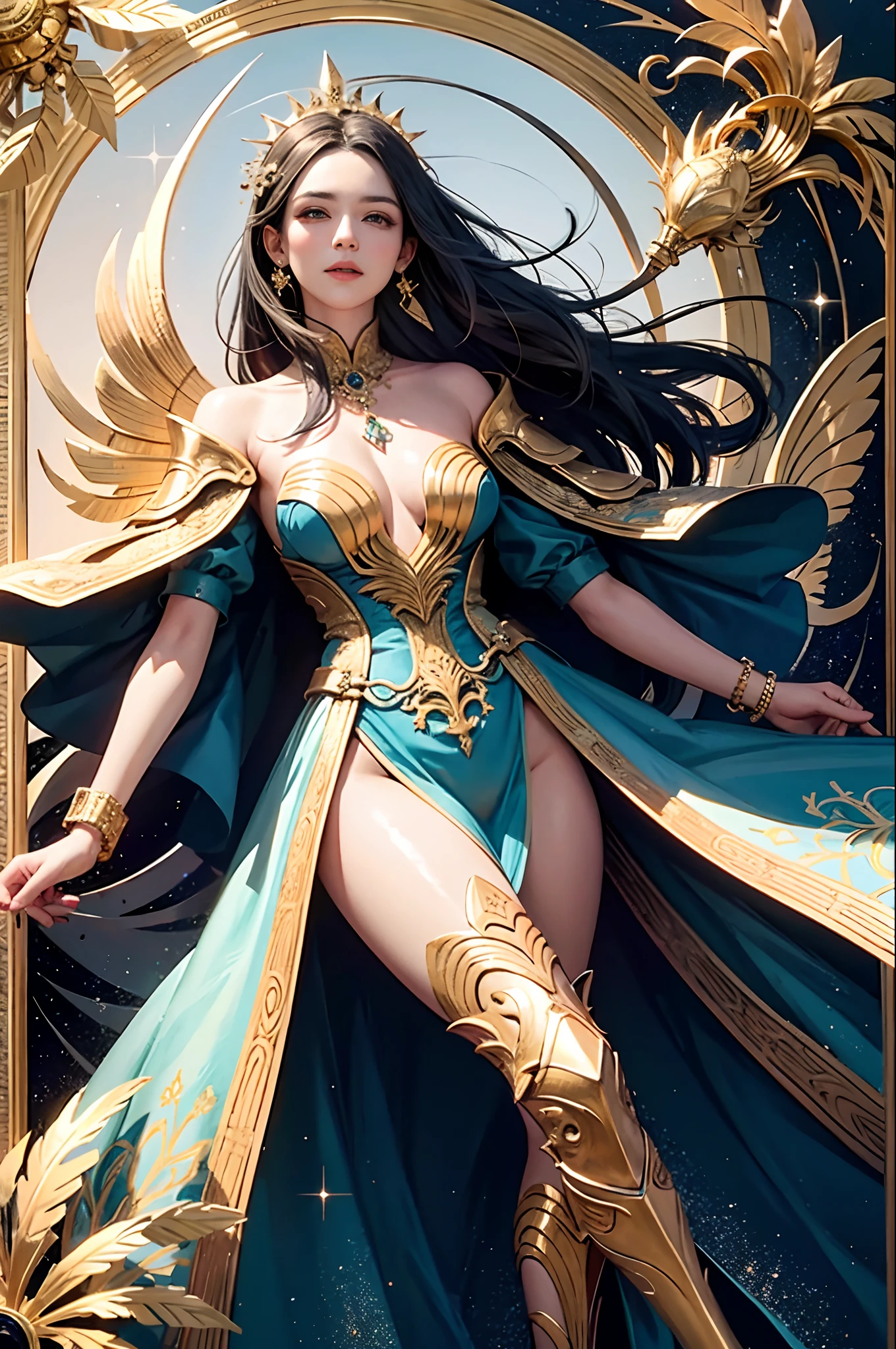 (tmasterpiece,topo Quoridade,melhor qualidade,arte oficial,Beautiful and Aesthetic:1.2),(1 cinta),extremamente detalhado,colorido,mais altodetalhado,arte oficial,统一 8k 壁纸,Ultra - Detalhado,Beautiful and Aesthetic,seios grandes lindos,tmasterpiece,Enorme teto,expondo o peito,melhor qualidade,(Zentangle,Datura,Emaranhados,Enredado),raios sagrados,folha de ouro,arte da folha de ouro,desenho de glitter,PerfeitoNwsjMajic