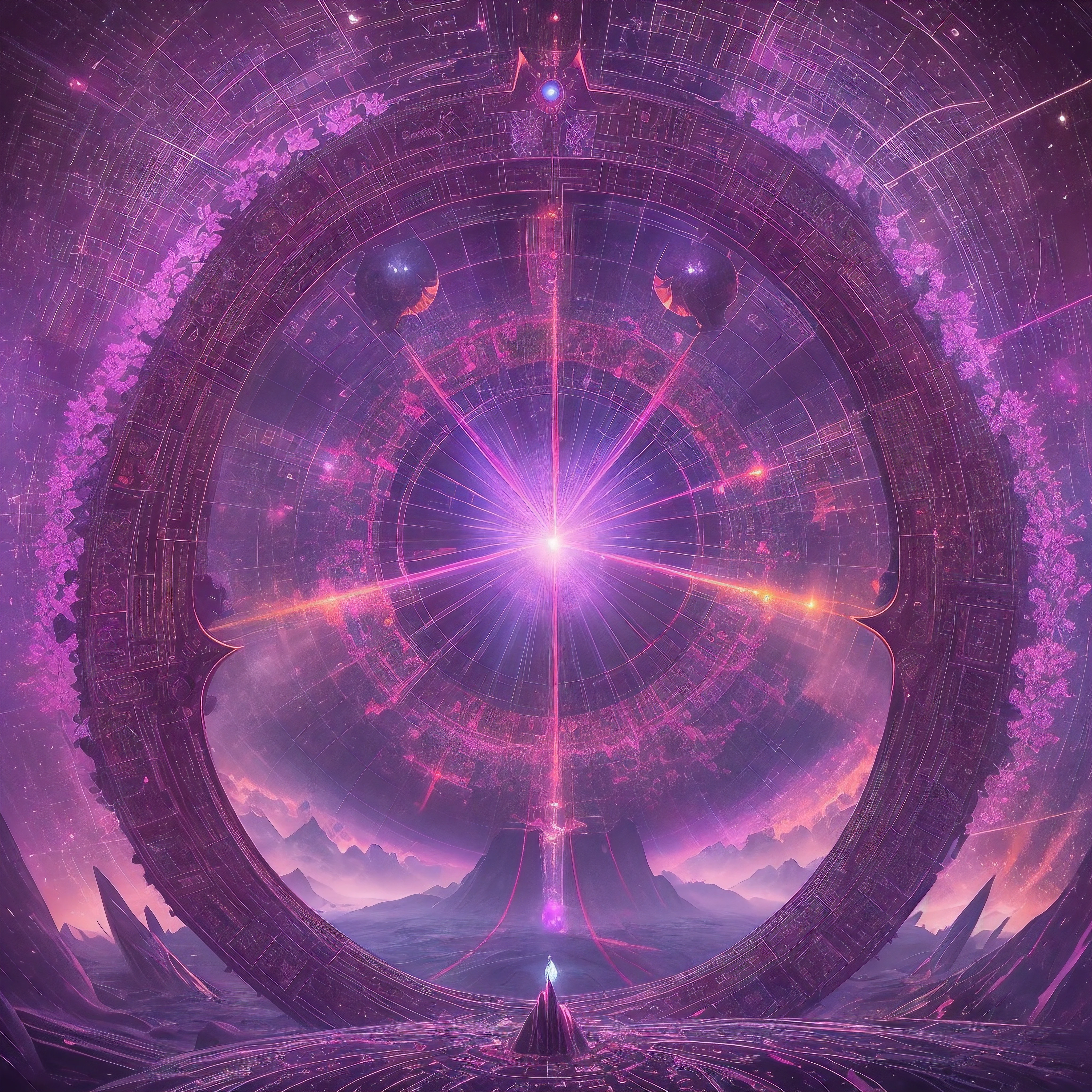 As I approach the ancient stone portal, my eyes struggle to comprehend the impossibly complex hieroglyphs and fractal-like patterns etched into its surface. They seem to shift and morph before my gaze, cyclically changing in ways no human mind could fully grasp.
Stepping through the inky void, I feel an immense rushing sensation. Suddenly, an explosion of indescribable colors and shapes engulfs me, scintillating lights and geometric forms far beyond the limits of normal perception. It's as if I'm being hurled through the kaleidoscopic heart of a cosmic mandala.
Landing in a realm outside all concepts of time and space, I behold an endless expanse of alien landscapes under violet skies. Crystal forests with prism-like foliage radiate celestial halos of light. Rivers of liquid chrome wind through otherworldly terrain. Sentient galaxies loom overhead, intelligences inhabiting entire star systems look down curiously.
In the distance, still impossibly vast, hovers the cosmic Eye - adorned with stygian fractal petals whose infinitesimal patterns contain nested realities without end. To gaze into its abyssal depths is to comprehend the naked fundament of creation itself.
Surrounding me are beings of pure thought and energy, flickering in and out of quantum superposition faster than any earthly eye could register. They chitter in a resonant language of harmonics and waveforms, attempting to welcome me to this plane beyond all existence.
As marvelous sights flood my consciousness, I remind myself - this is but a fraction of the wonders a human mind might experience in the realms beyond the portal. What awaits defies imagination, but invites us to try.