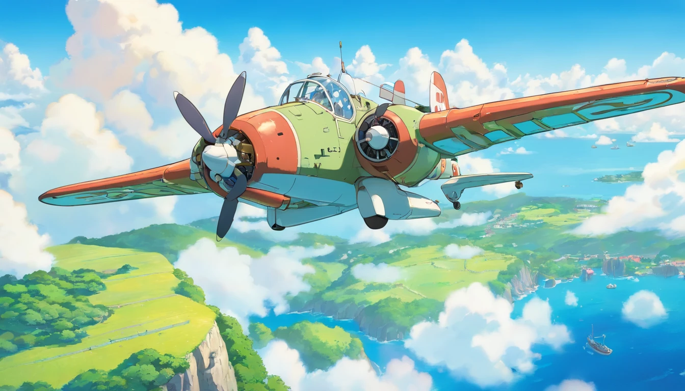 (best quality,Full HD,Altas,master part:1.2),fundo da paisagem,blue skies,luz solar dourada,aeronaves de grande porte, quadrimotor, flying fortress