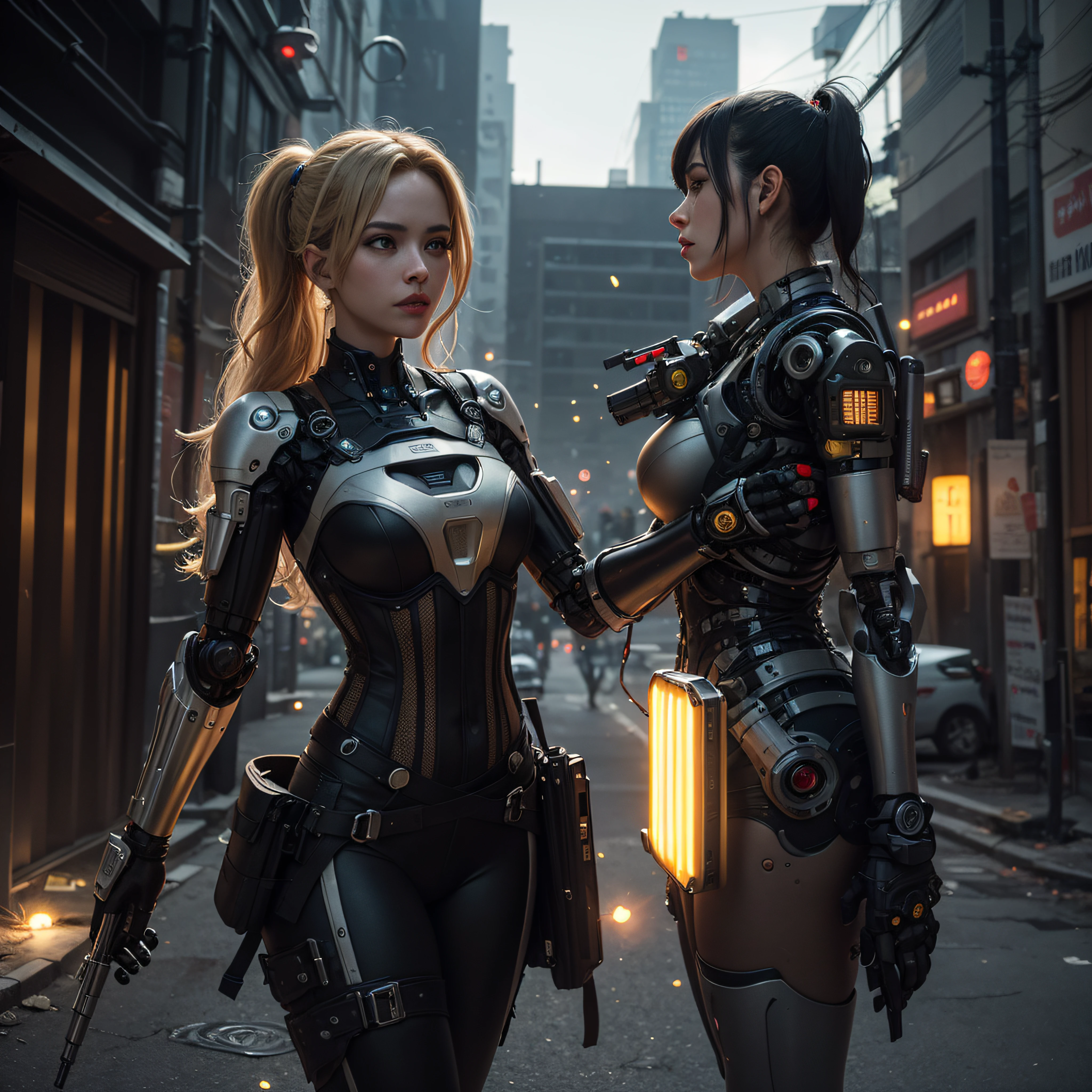 ((calidad superior)), ((obra maestra)), ((realista)), (Los detalles), (fotorrealista:1.5), puppet, marioneta de nadera humanoides tendidos en un piso de concreto, Science-Fiction, HDR, Trazado de rayos, NVIDIA RTX, Los ultra-Highres, Irreal 5, Sub-Surface Scatterring, PBR texturizado, Post-procesamiento, Anisotropic filtering, Profundidad de campos, maximum sharpness and sharpness, Regla de los tercios、8K RAW、(Luminescent Particles:1.4)、(super-detailed CG、Unidad 8k Fondos de pantalla、lighting like a movie、destello de lente、foco nítido. Blonde girl with corset, Robotic Parts, Cannons, Armas, pistola, Arte cyberpunk、arquitectura cyberpunk