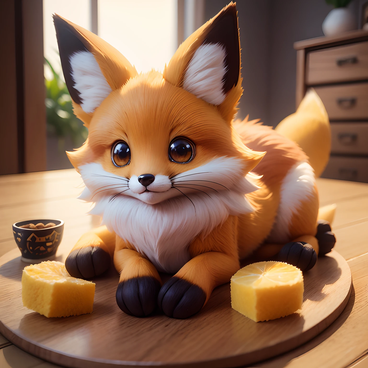 Fox cute, raposa kawaii, fox Chibi, super realista, hiper detalhado, fox beautil, Fox bonito, raposa kawaii, fox com roupa de pikachu, fox pikachu, 3D.