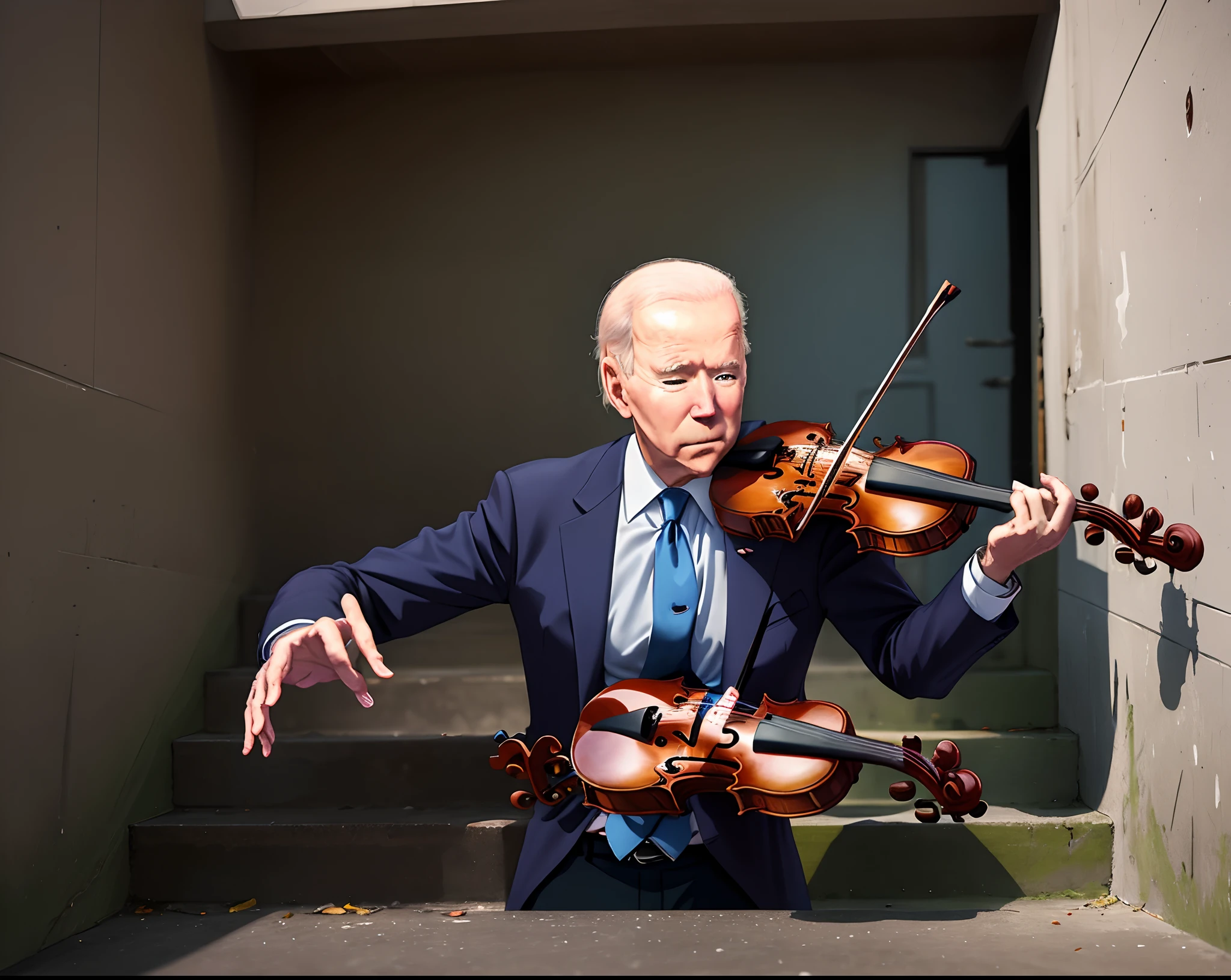 Joe Biden playing violin falling down the stairs
