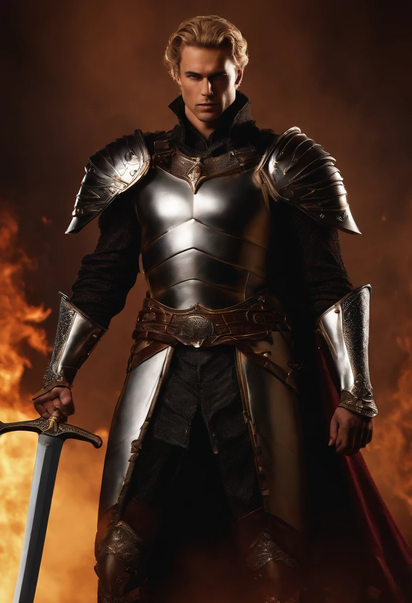 Dio Brando, sozinho, Standing, corpo inteiro, Foco masculino, armadura, armadura de ombro, espada larga, Visualizador voltado, armadura completa, sem capacete