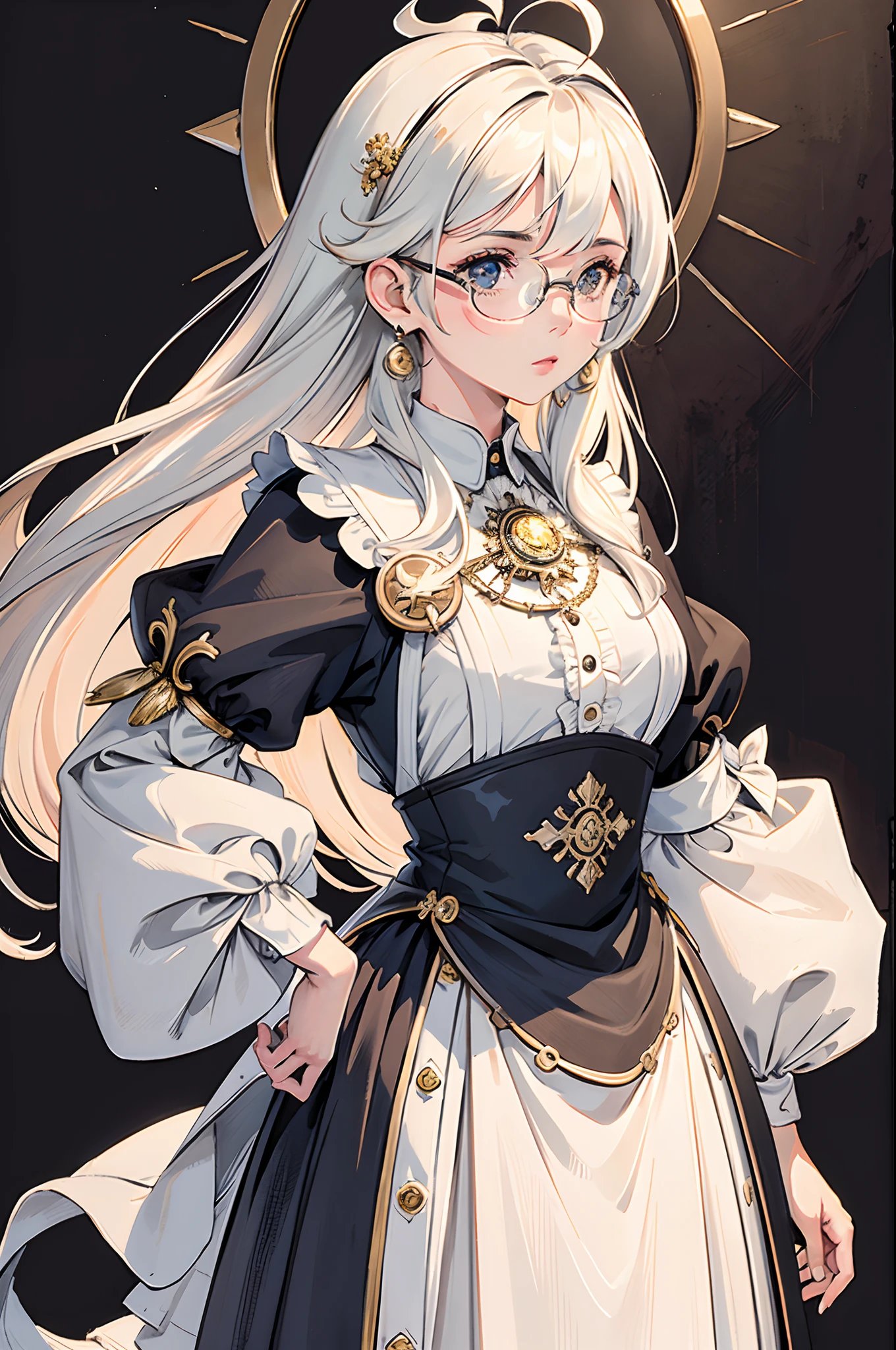 (obra maestra: 1.2, mejor calidad), (dynamic lighting) 1lady, solo, cabello corto, pechos grandes, (piel brillante: 1.2), parte superior del cuerpo, monocle, gafas, moderno, cabello rosa ondulado, tirantes, flor en la oreja, estilo harajuku, alfiler de pelo, ahoge