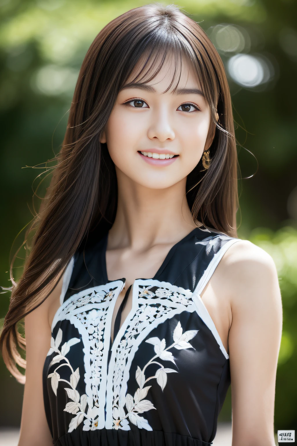 (Masterpiece:1.3), (8K), (Best Quality:1.4), (UHD:1.2), (Photorealistic:1.3),( Raw Photography), (1girl), (Ultra High Detailed), (Detailed face), very perfect beautiful and cute face, (Detailed hair), Beautiful hair, bangs, (symmetrical eyes:1.3), (Detailed eyes), (Detailed skin), Realistic skin, shiny skin, Ultra high definition, (medium breasts:0.7), (slim figure), (super model figure), gentle smile:1.2, (A very beautiful and cute young Japanese girl with a gentle expression),
( wearing a pale black Cutwork dress:1.5, damascus pattern:1.3, Inspired by Versace:1.3 ),
cute young Japanese girl, pretty young Japanese girl, full body, Walk across the hilly prairie