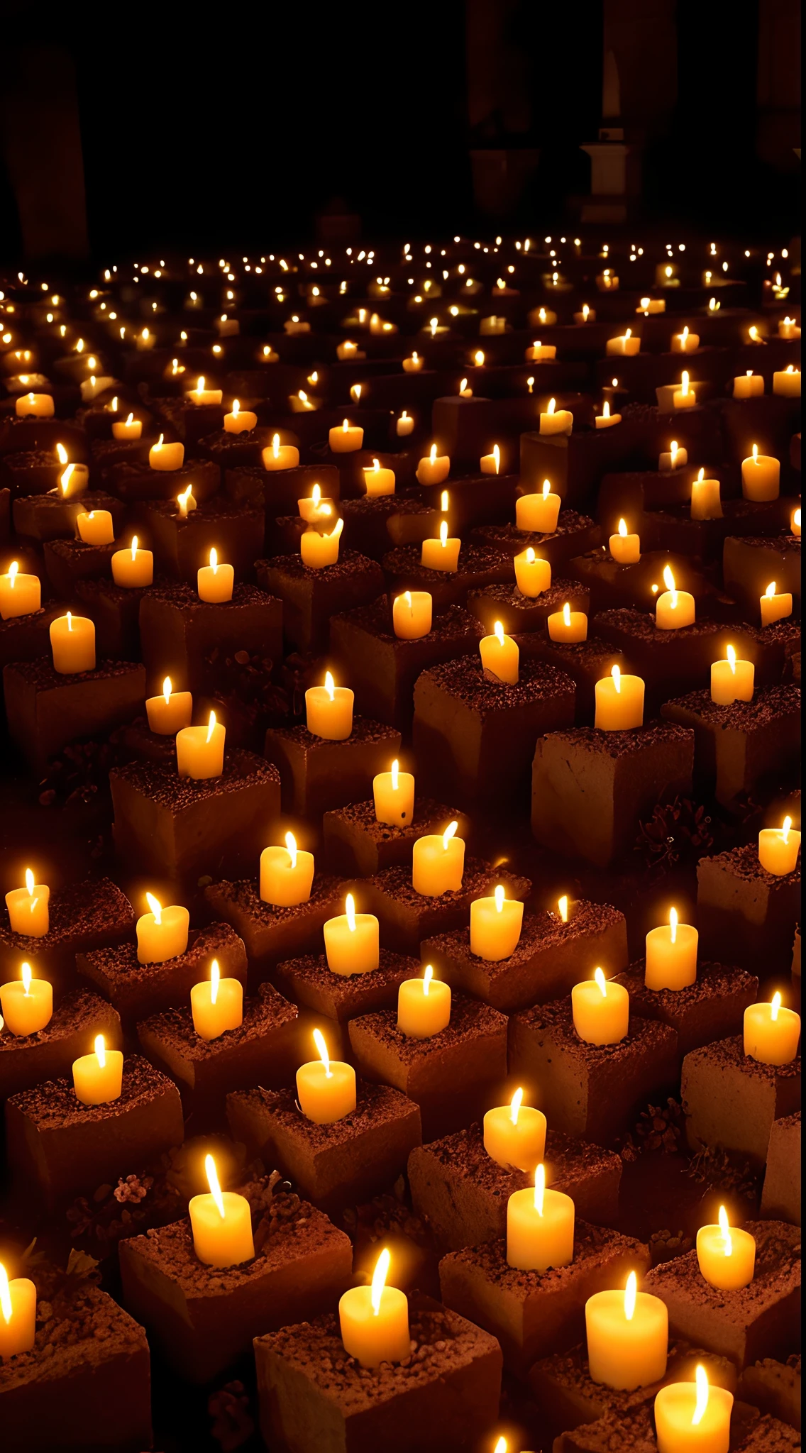 Las velas se encienden en un cementerio por la noche con un fondo oscuro, muchas velas, Sentado en un cementerio por la noche, iluminado con velas, Paisaje de cementerio por la noche, Catacumbas a la luz de las velas, room full of candles, luces de velas, Velas, velas encendidas, A la luz de las velas, Escena del cementerio oscuro, in a room full of candles, Cementerio, cementerio, foto espeluznante, Velas
