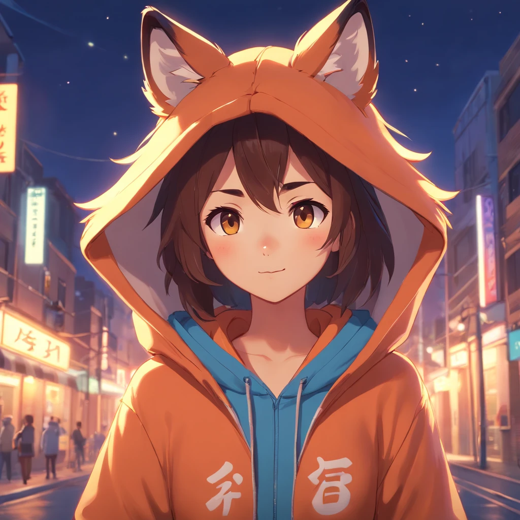 Cute fox in Pixar movie style wearing a hoodie , illuminating, Cinematic lighting, 。.。.3D, Borrowed, ultra - detailed, 8K、Have a camera