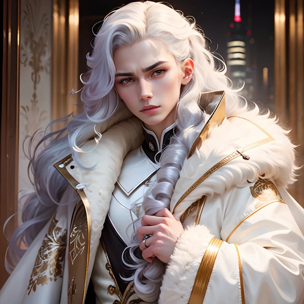 Androgynous,Delicate appearance,Pale skin tone,Long curly hair,High-end clothing,Eye-catching fur coat --auto --s2