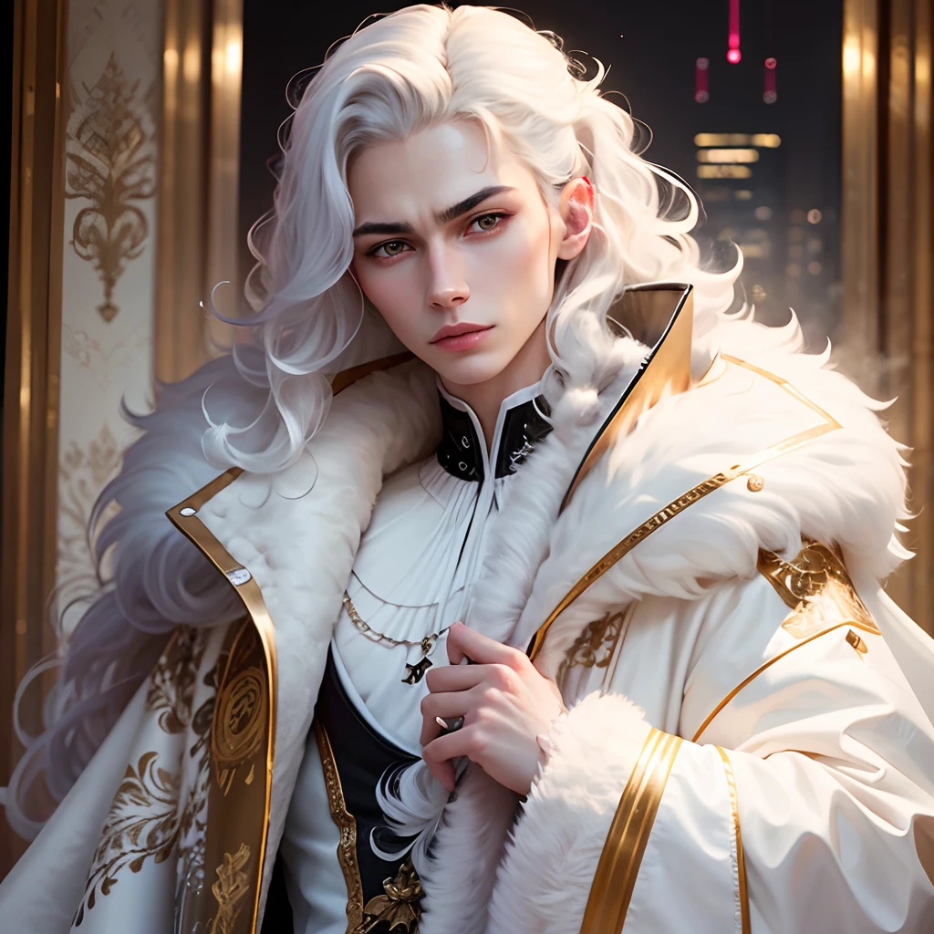 Androgynous,Delicate appearance,Pale skin tone,Long curly hair,High-end clothing,Eye-catching fur coat --auto --s2