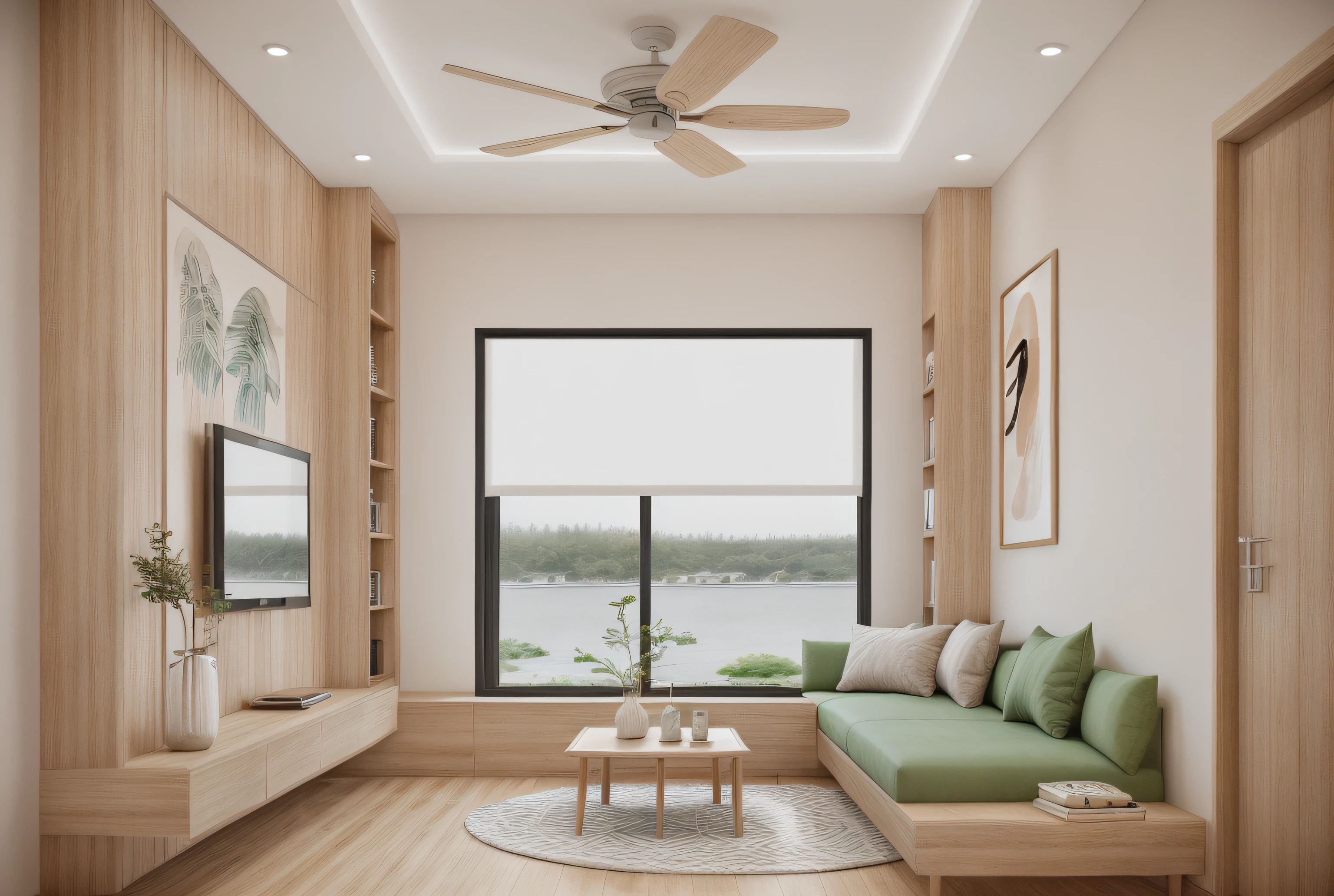 RAW photo, Masterpiece, high quality, best quality, authentic, super detailed, living room, glossy indochina black furniture), 1 indochina style, 1 side bed, 1 fur carpet, shelf tv, glossy floor, 1 solid wood door:1.4,((laminated plaster,))), sunset light)), archdaily architecture, (high detail: 1.2), 8k uhd, dslr, soft light, high quality, film grain, Fujifilm XT3, High-end, hight dynamic light, hight contrast
