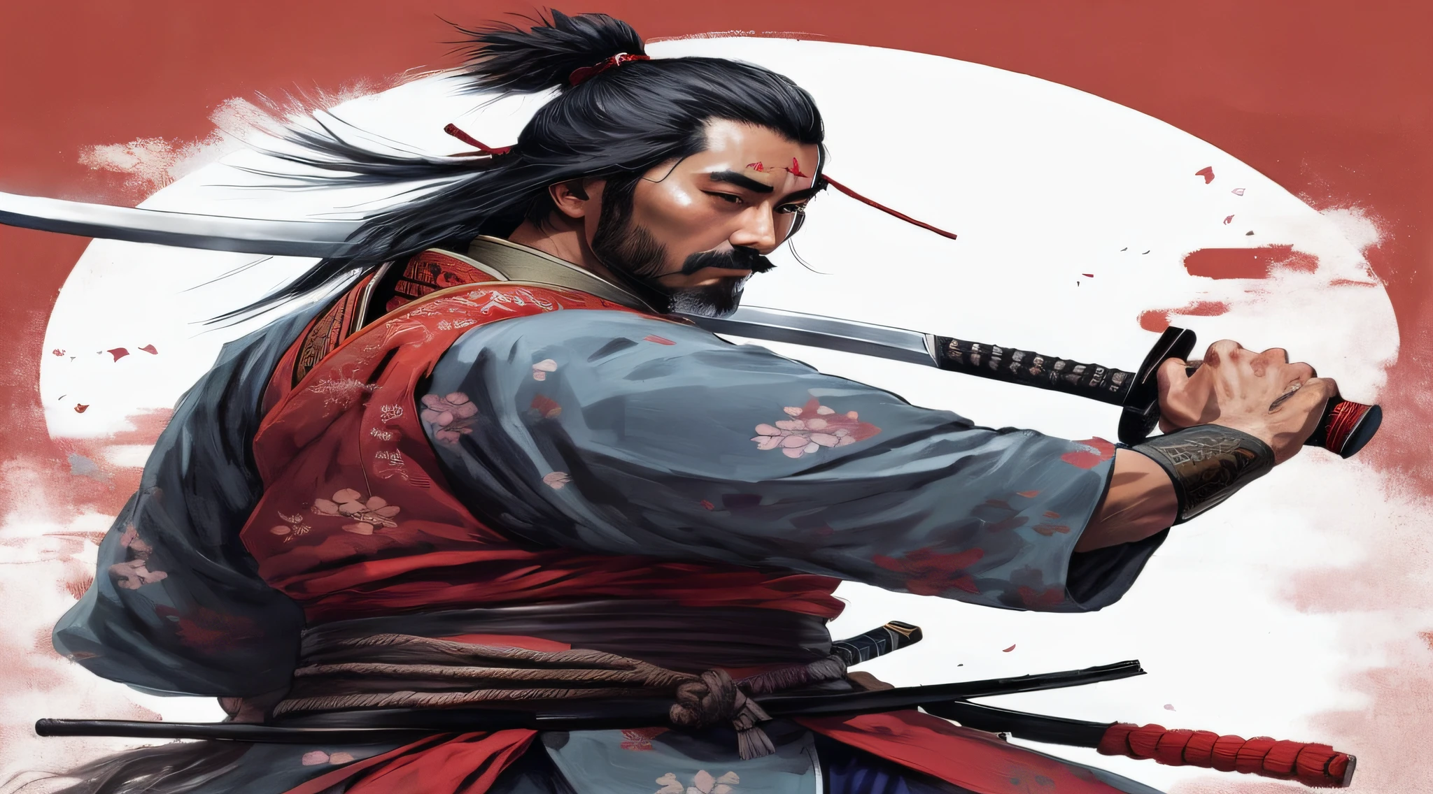 arafed image of a man with a sword in his hand, Retrato Samurai, Retrato de um Samurai, estilo Samurai, guerreiro Samurai, japanese warrior, japanese samurai, inspired by Kanō Sanraku, epic samurai warrrior, Miyamoto Musashi, Retrato de um guerreiro Samurai, badass anime 8 k, Samurai, Ancient Japanese samurai make in proportion 16:9. 8k full hd