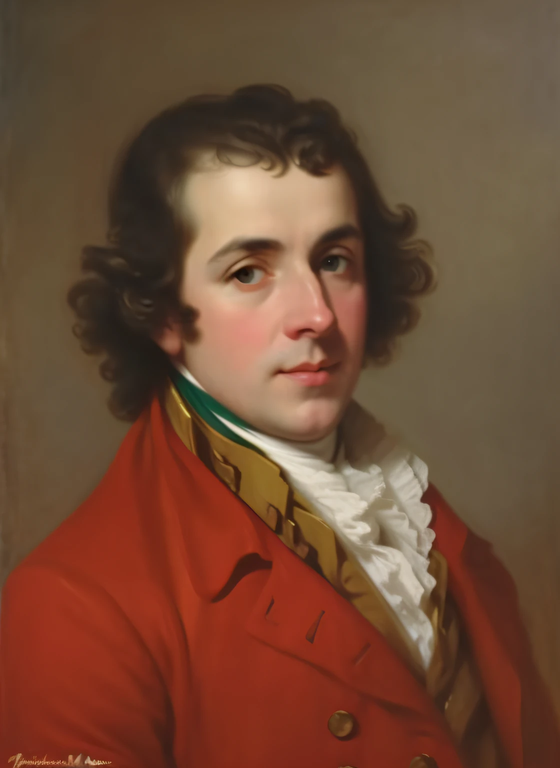Retrato realista de um homem em um casaco vermelho, detalhes intrincados, Robert Hubert •, Senhor Joshua Reynolds, Lee Madgwick e Hubert Robert, Francisco de Goya, Berna Hogarth, Directed by: David Wilkie, inspirado em Gawen Hamilton, Directed by: Angelica Kauffman, Directed by: Henry Macbeth-Raeburn, Directed by: Thomas Lawrence, Directed by: Henry Raeburn, Jacques Louis David Estilo, Rembrant