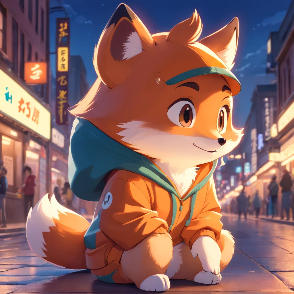 Cute fox in Pixar movie style wearing a hoodie , illuminating, Cinematic lighting, 。.。.。.。.3D, Borrowed, ultra - detailed, 8K、Holding an SLR in your hand、New Era