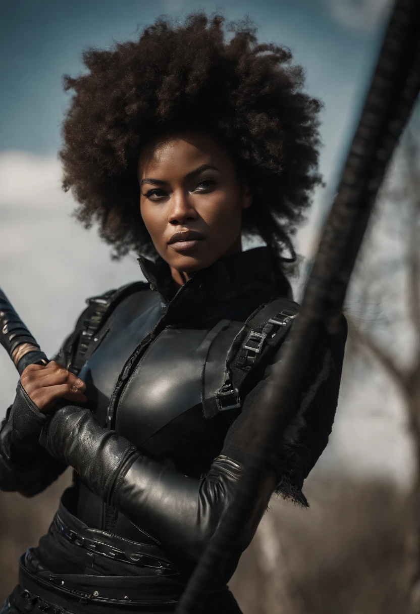 Black ninja girl bare legs huge butt. Thick thighs thick lips blue eyes big afro in japanese ninjutsu gear with black katana