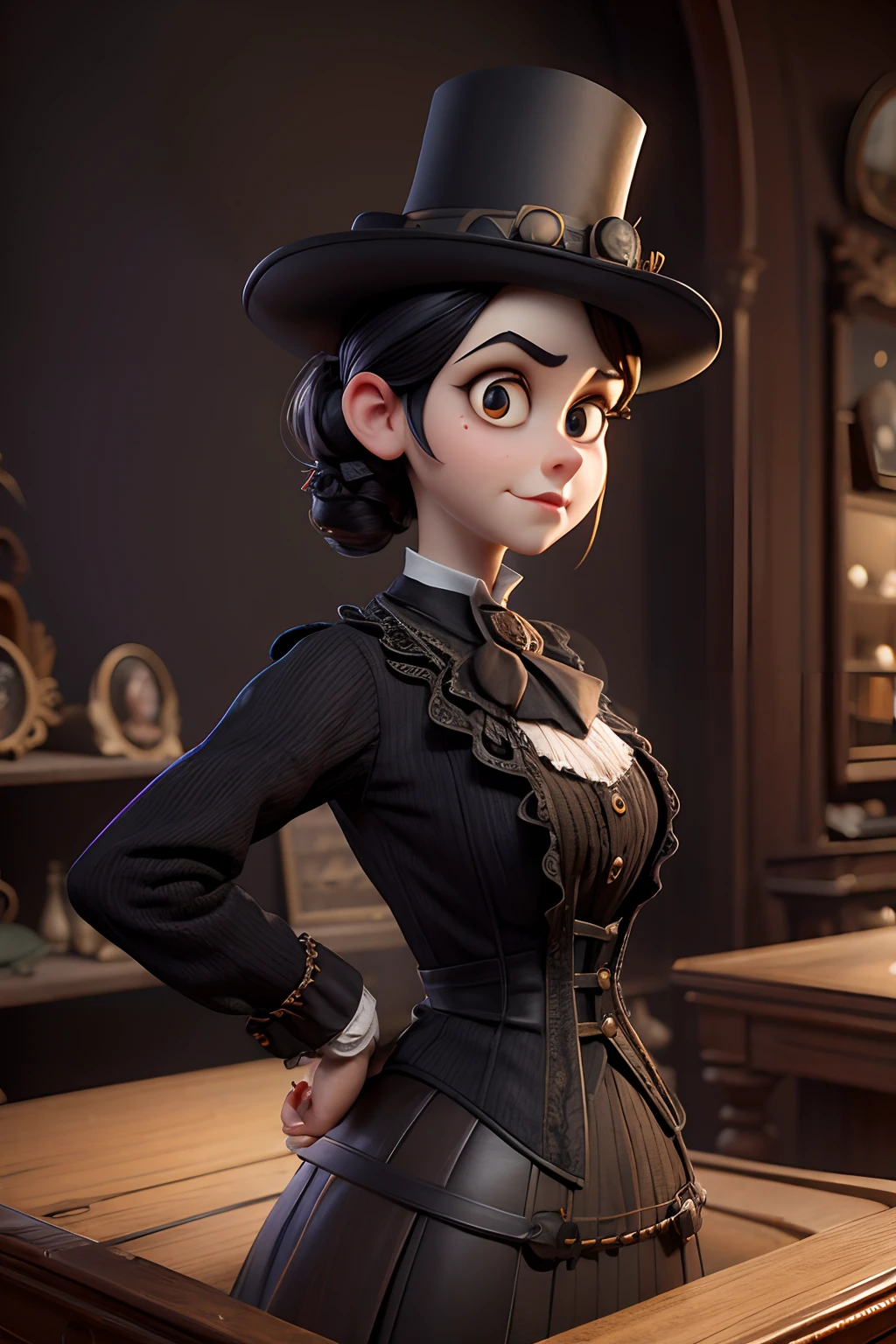 spooky Victorian era taxidermy store, Pixar 3D style