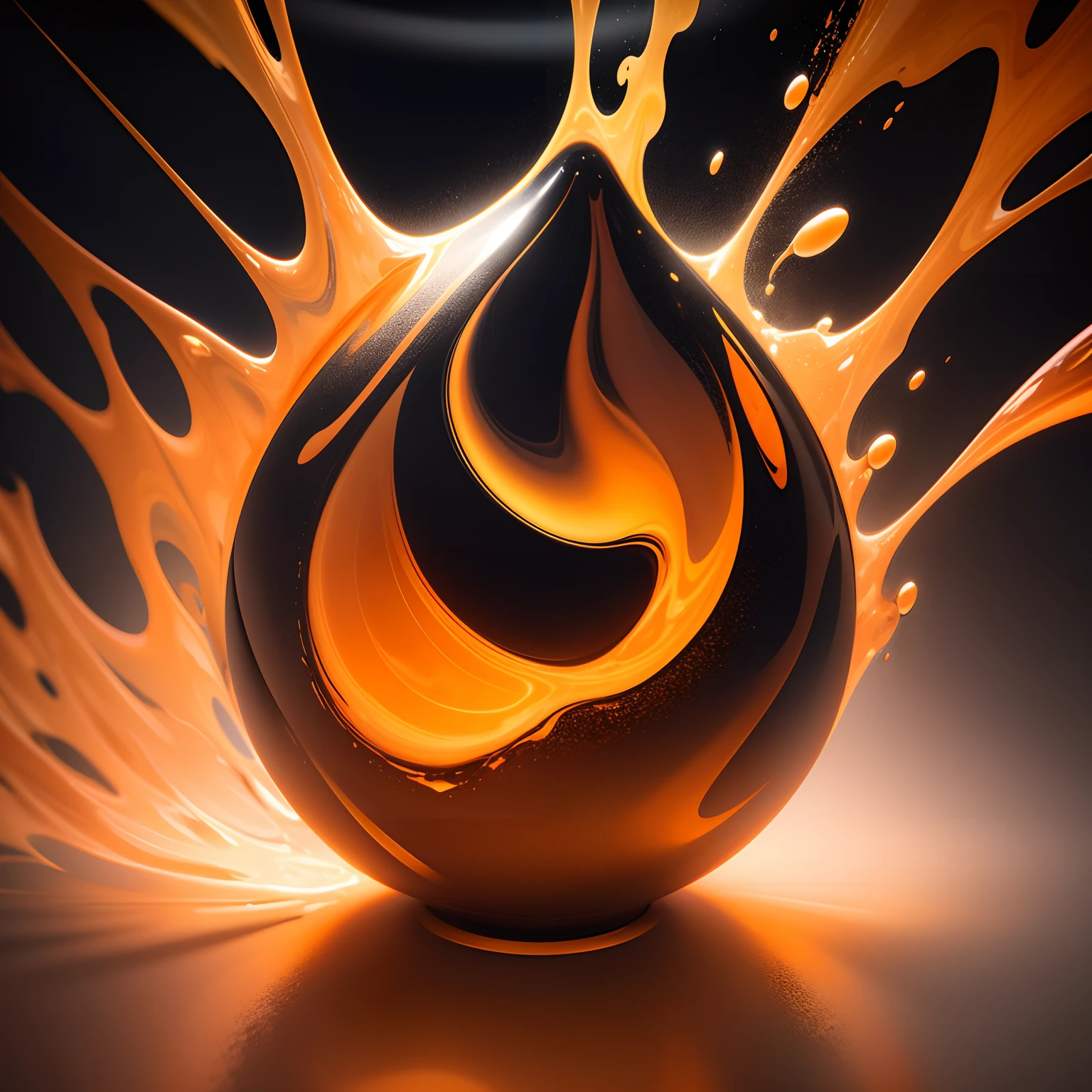 Ultra realistic fluid orange image in dark background . Designer Style. Pouvoir et magie.