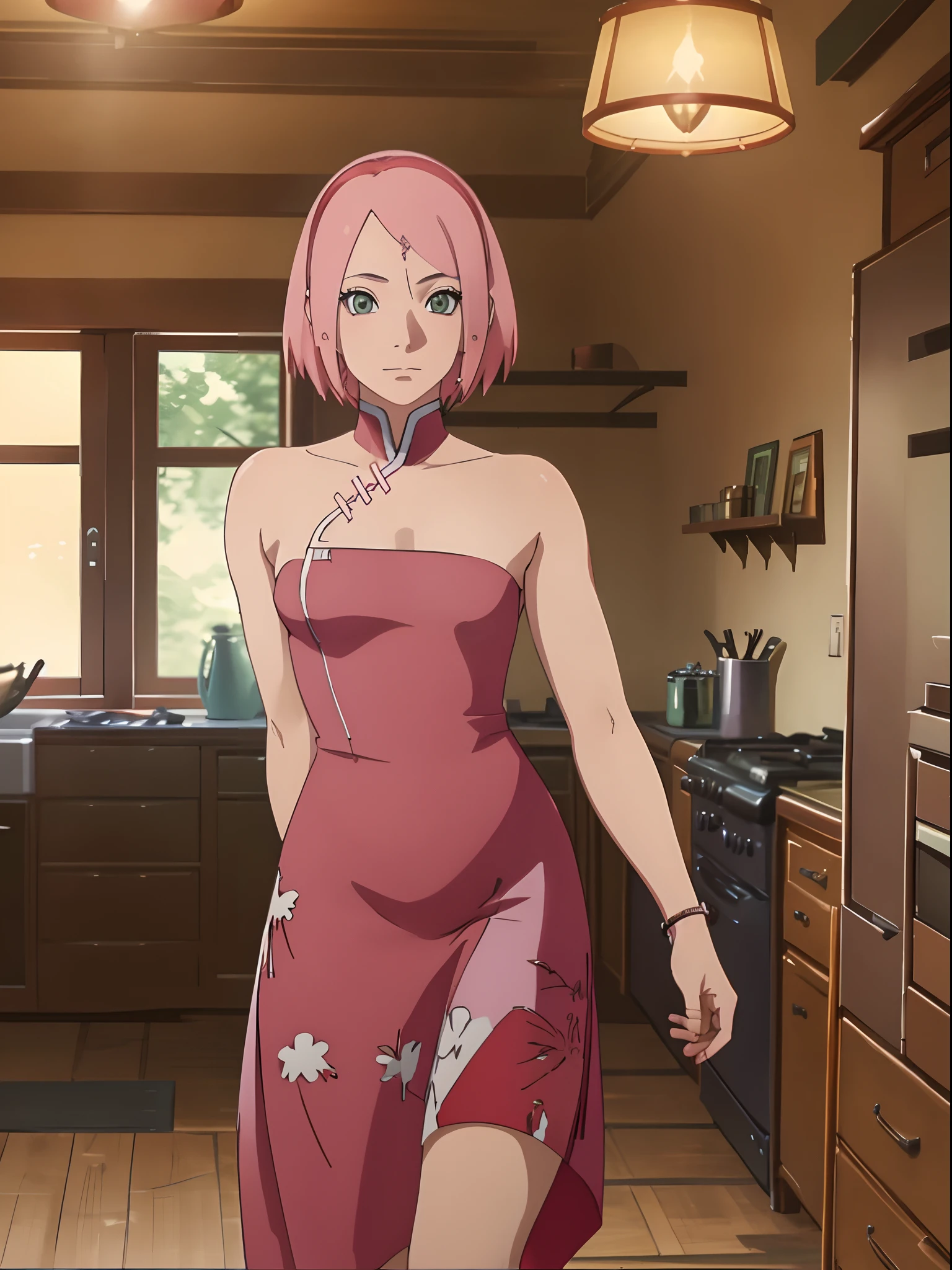 obra maestra, absurdos, (detalles intrincados), (colorido), cinematography lighting, toma de busto, fondo de pantalla CG unity 8k extremadamente detallado, 1 girl in, haruno sakura, diadema roja, marca en la frente, lavadora, desnudo, delantal desnudo, cocina, arms behind back , sonrojado, mirando al espectador, , sex, , xxx, sin ropa, completamente desnuda