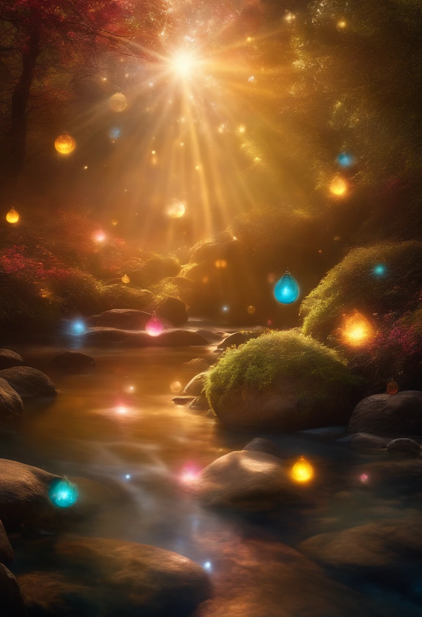 ((A magical world)),bright spheres of light,musical notes floating in the air,((bright colors)),mystical and enchanting atmosphere