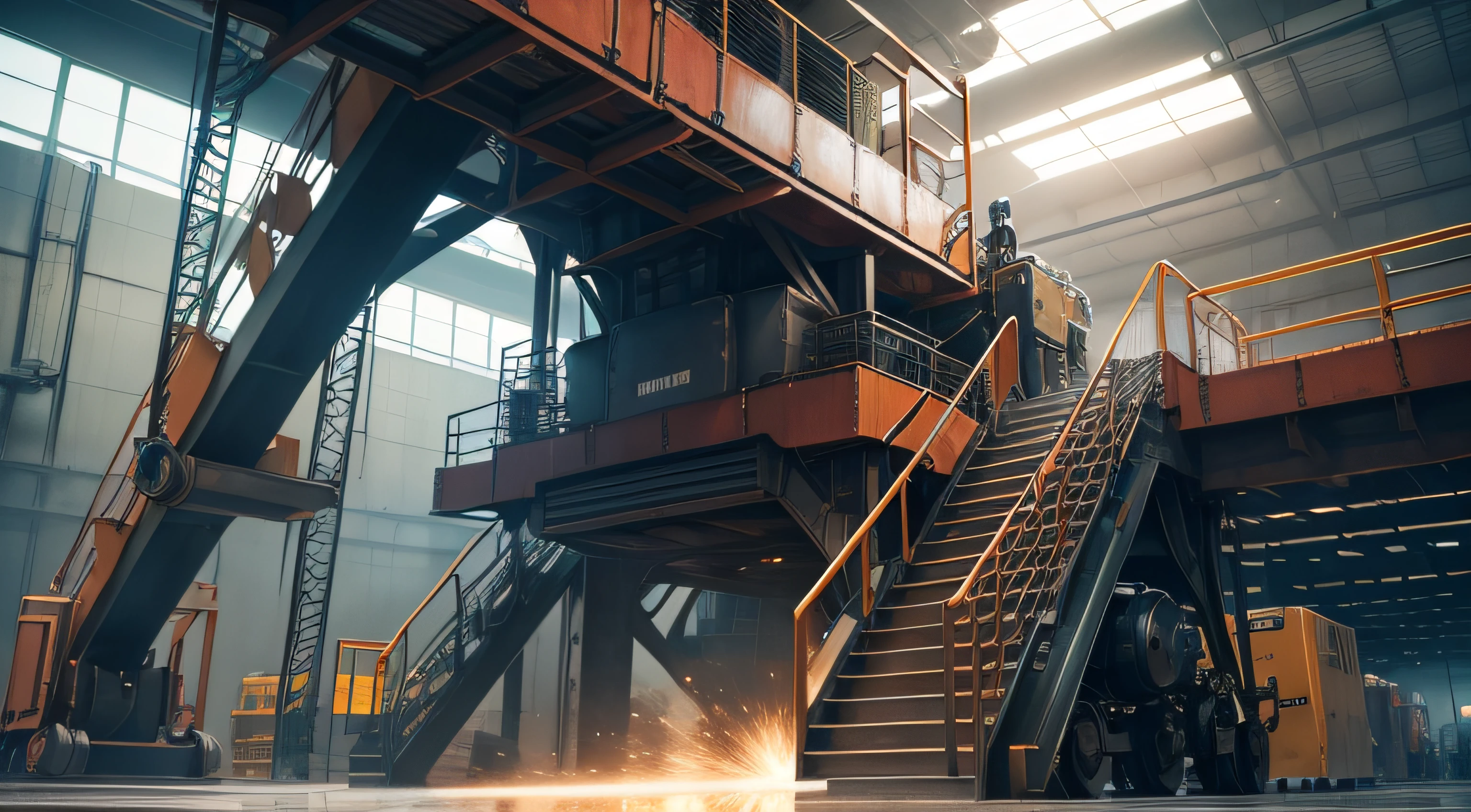 Inside the red metal pile factory, it looks as high as a mountain, shining brightly