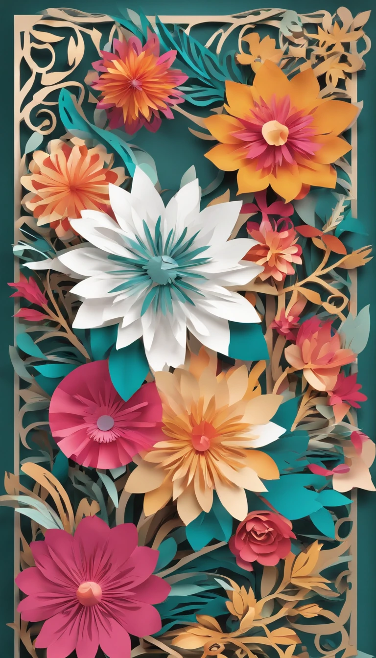 A colorful flower frame for an invitation design with a big blank rectangle space in the middle