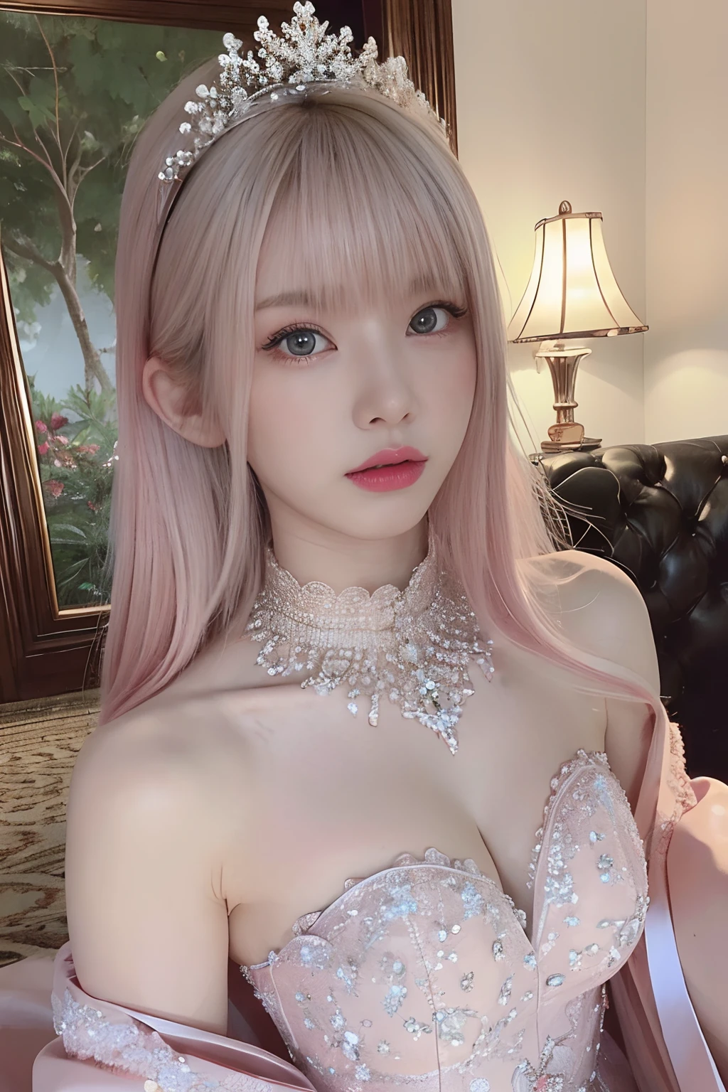 (masterpiece)、((top-quality)),(Official art),Beautiful and indulgent:1.3),(doress),(1girl in:1.3)、Upper body only、What is included in the crystal???????、Beautiful witch in pink dress with delicate and delicate design。Illuminated by the light of the midnight moon、Glowing faintly。Detailed drawing。Vibrant colors。colourfull、highestdetailed ((ultra-detailliert))、(Highly detailed 2D illustrations)、((extremely delicate and beautiful))