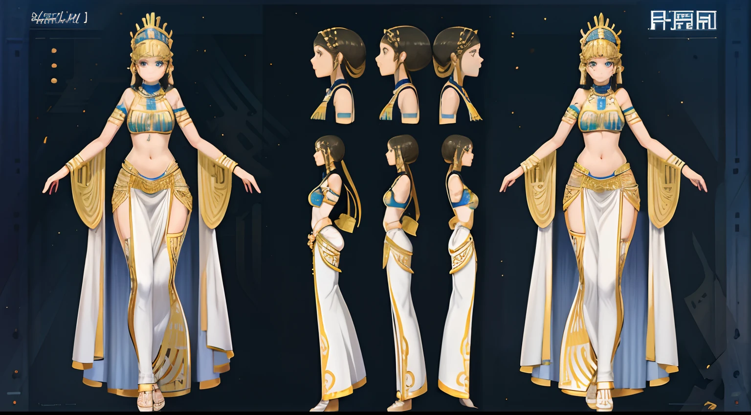 greecemixegypt clothe design , woman wife ,ancient,full body ,concept art, multiple views ,face perfect ,standing feet , simple background