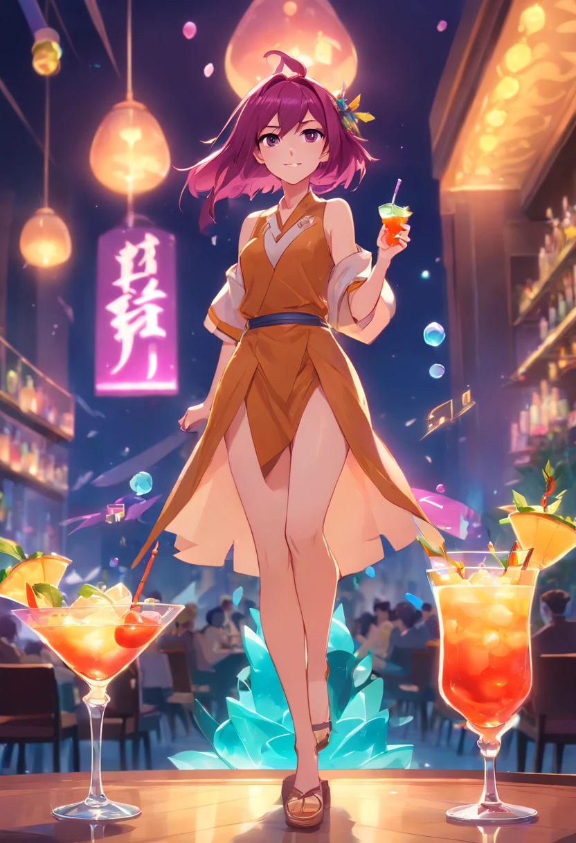 cocktail glass,  full body, Xayah, Rakan, League Of Legends, Vastaya, Videogame, Surprise Party, Birthday, Happy