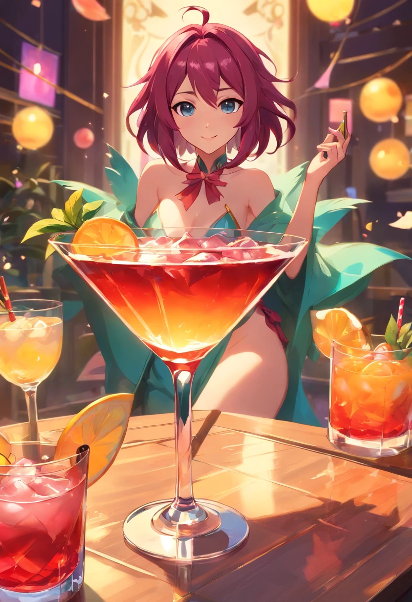 cocktail glass,  full body, Xayah, Rakan, League Of Legends, Vastaya, Videogame, Surprise Party, Birthday, Happy