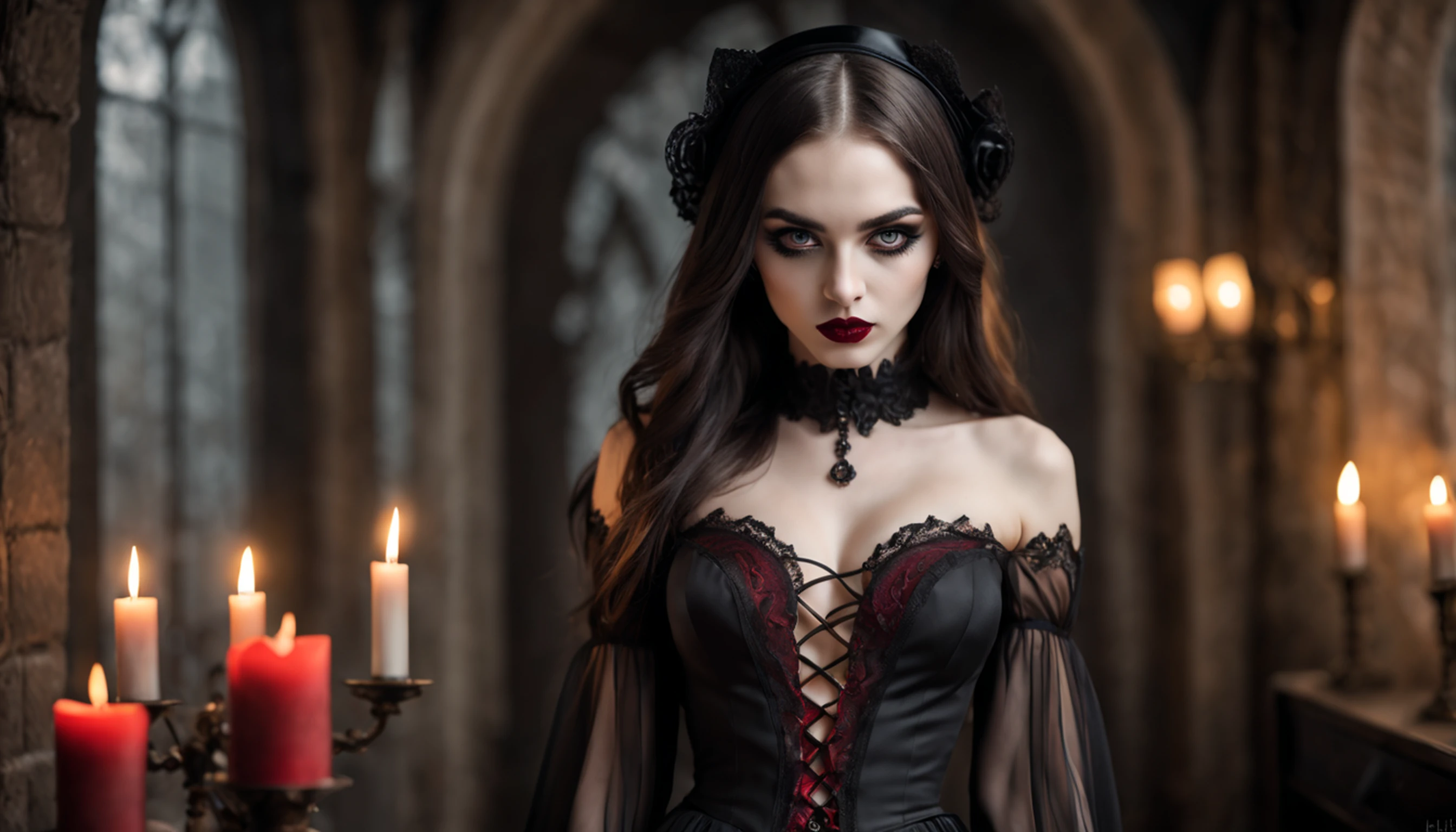 1 Vampiros, (female:0.8), presas venenosas, sangue, Bites on the neck, pale skin, olhos intensos, seductiveexpression, (gotejamento de sangue:1.2), (erotic atmosphere:1.3), Cabelos escuros, long flowing hair, (Vestido de renda preto:1.2), (ombros cortados:0.9), (espartilho vermelho:1.1), (roupas rasgadas:0.8), (pose sedutora:1.2), (Gemendo:1.4), (luar:1.3), (gothic ambient:1.2), (fundo assombroso:1.1), (Levantar uma perna:1.2), (bright lips:0.9), (Sussurre docemente:1.2), (sensual lighting:1.3), (unhas compridas:1.1), (atmosfera pesada:1.2), (Um toque persistente:1.3), (erotic tension:1.4).