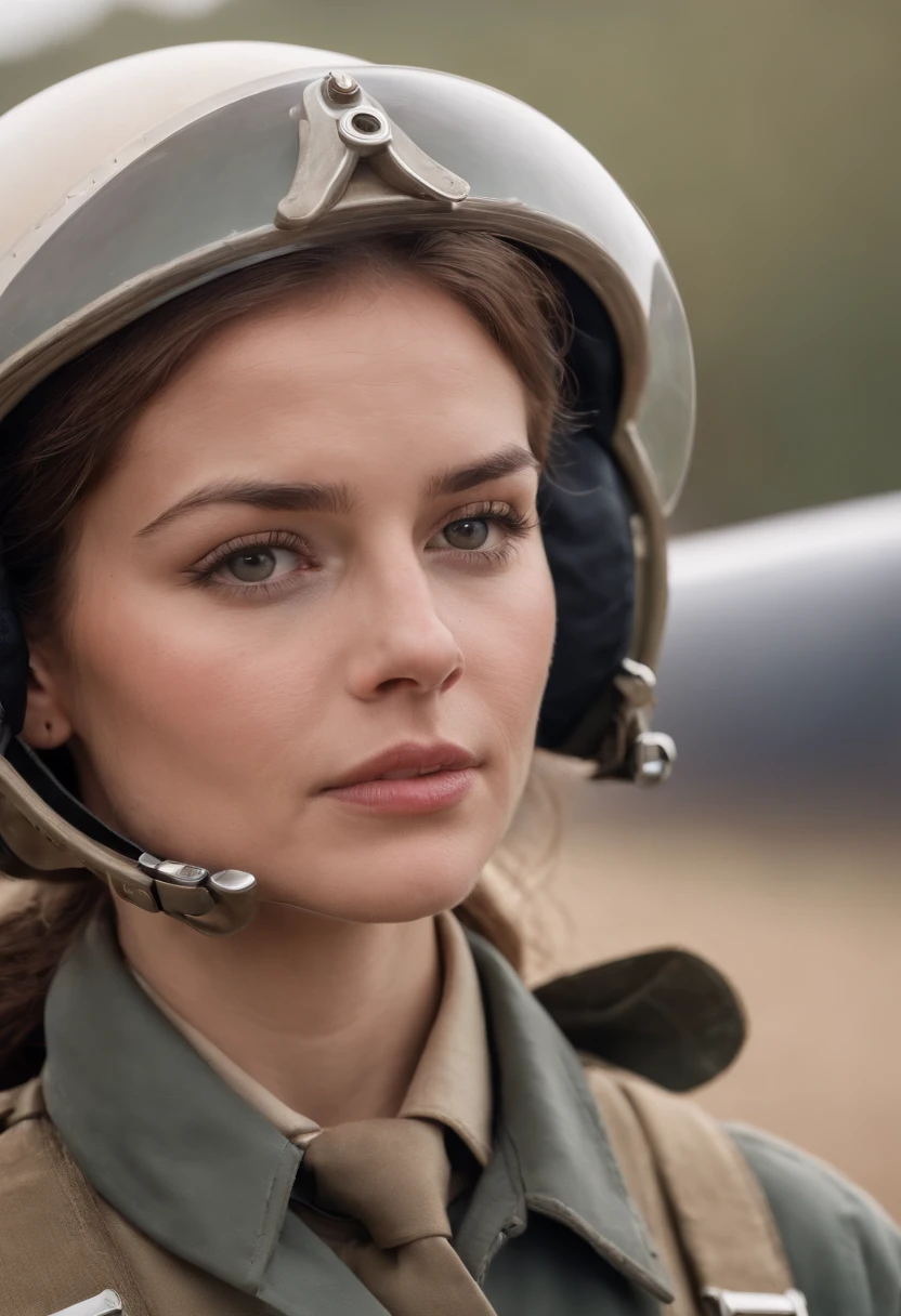 Realistic and close up picture. Soldada feminina da segunda guerra mundial, Airplane pilot.