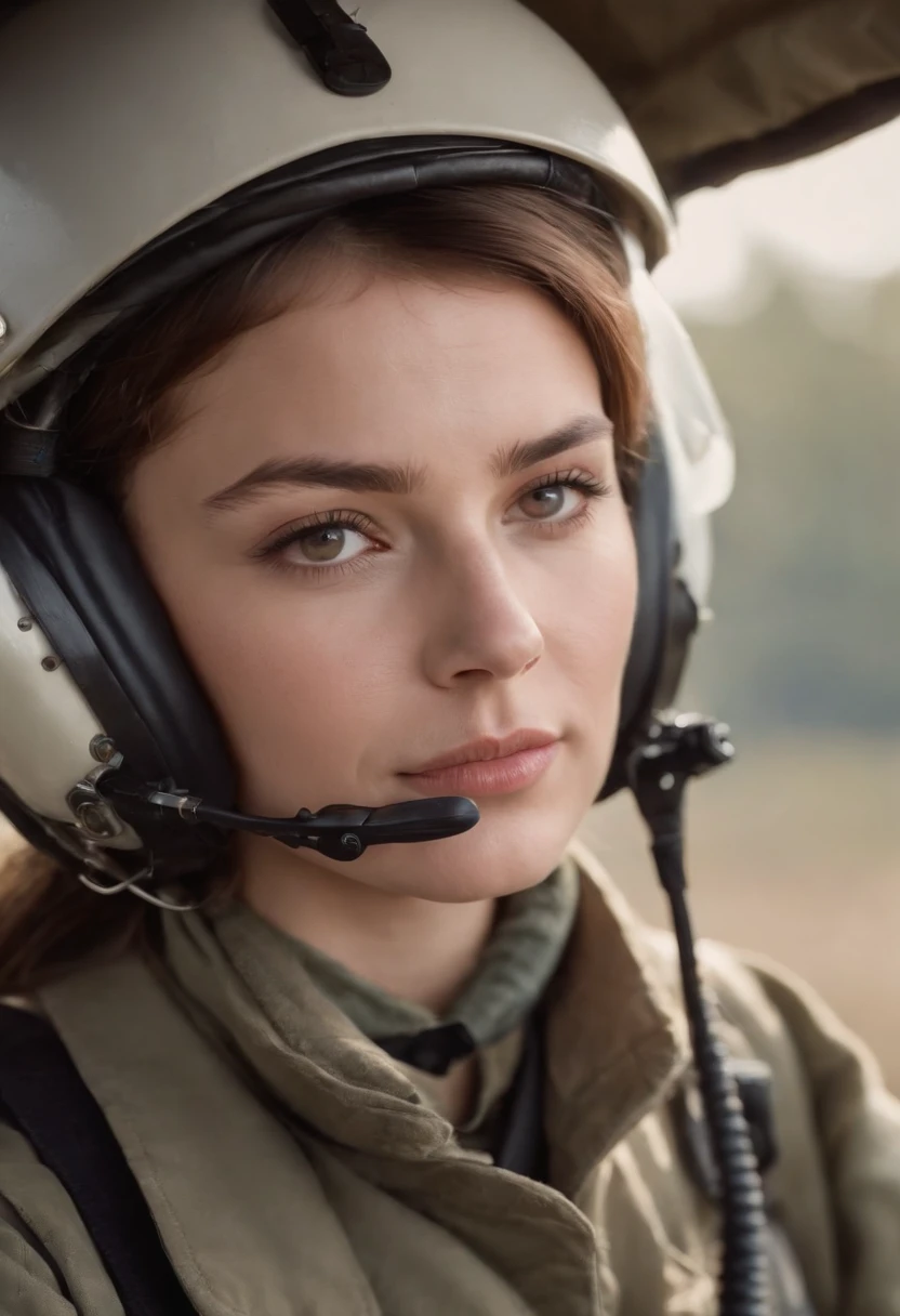 Realistic and close up picture. Soldada feminina da segunda guerra mundial, Airplane pilot.