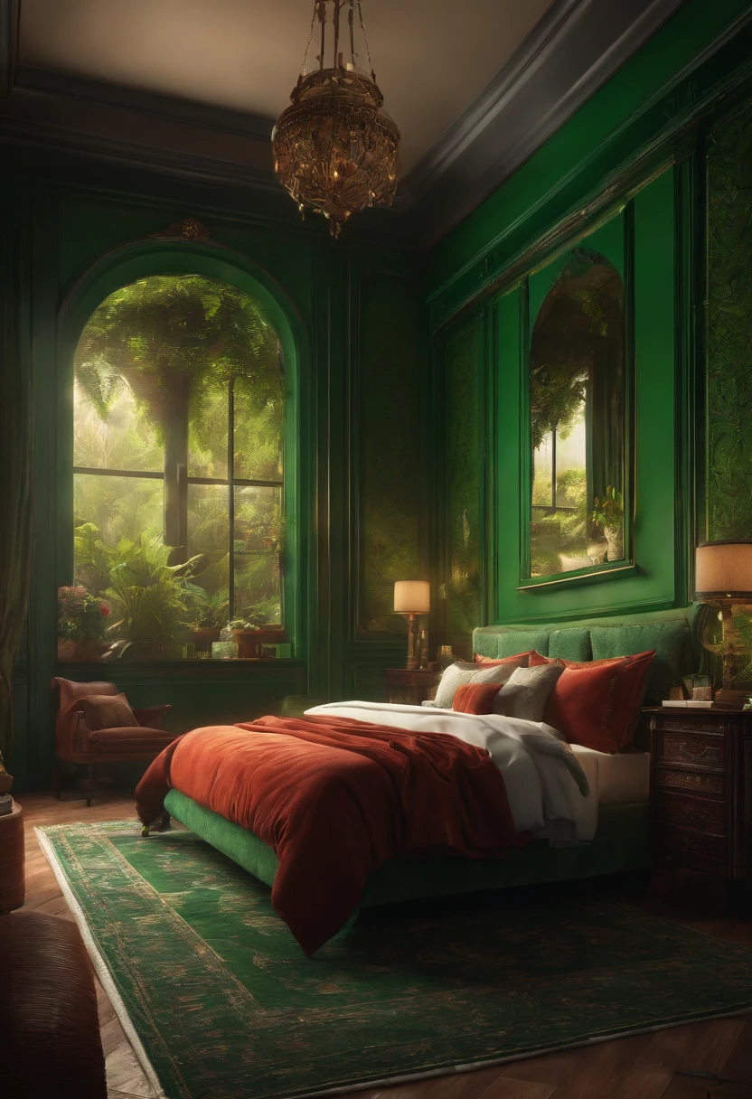Bedroom , 4k , high quality , digital art , green