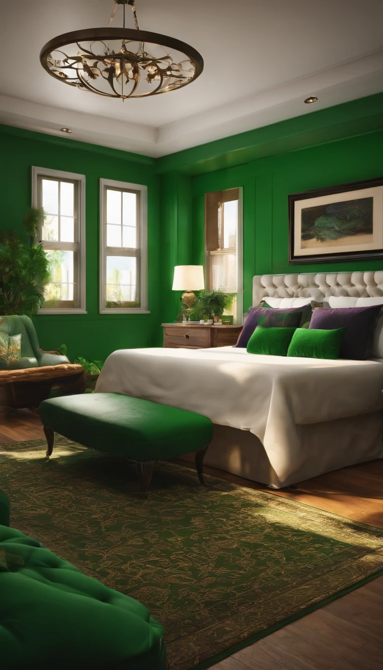 Bedroom , 4k , high quality , digital art , green