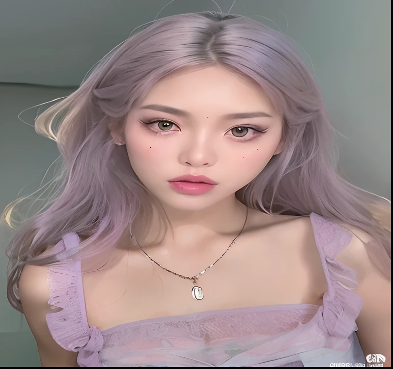 um close up de uma mulher com cabelos longos usando um vestido roxo, maquiagem sul-coreana popular, maquiagem coreana popular, Ulzzang, cabelo preto, Sakimichan, longos cabelos roxos claros, Parque Roseanne do Blackpink, cabelo de lavanda, linda Delphine, jossi do blackpink, cabelo liso rosa, menina coreana, Mulher sul-coreana bonita, pale porcelain white skin