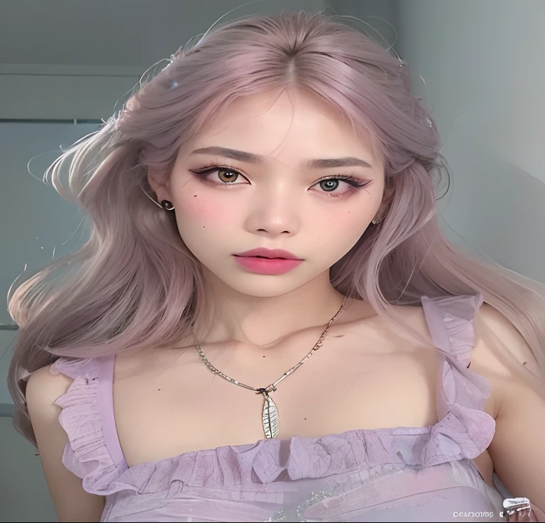 um close up de uma mulher com cabelos longos usando um vestido roxo, maquiagem sul-coreana popular, maquiagem coreana popular, Ulzzang, cabelo preto, Sakimichan, longos cabelos roxos claros, Parque Roseanne do Blackpink, cabelo de lavanda, linda Delphine, jossi do blackpink, cabelo liso rosa, menina coreana, Mulher sul-coreana bonita, pale porcelain white skin