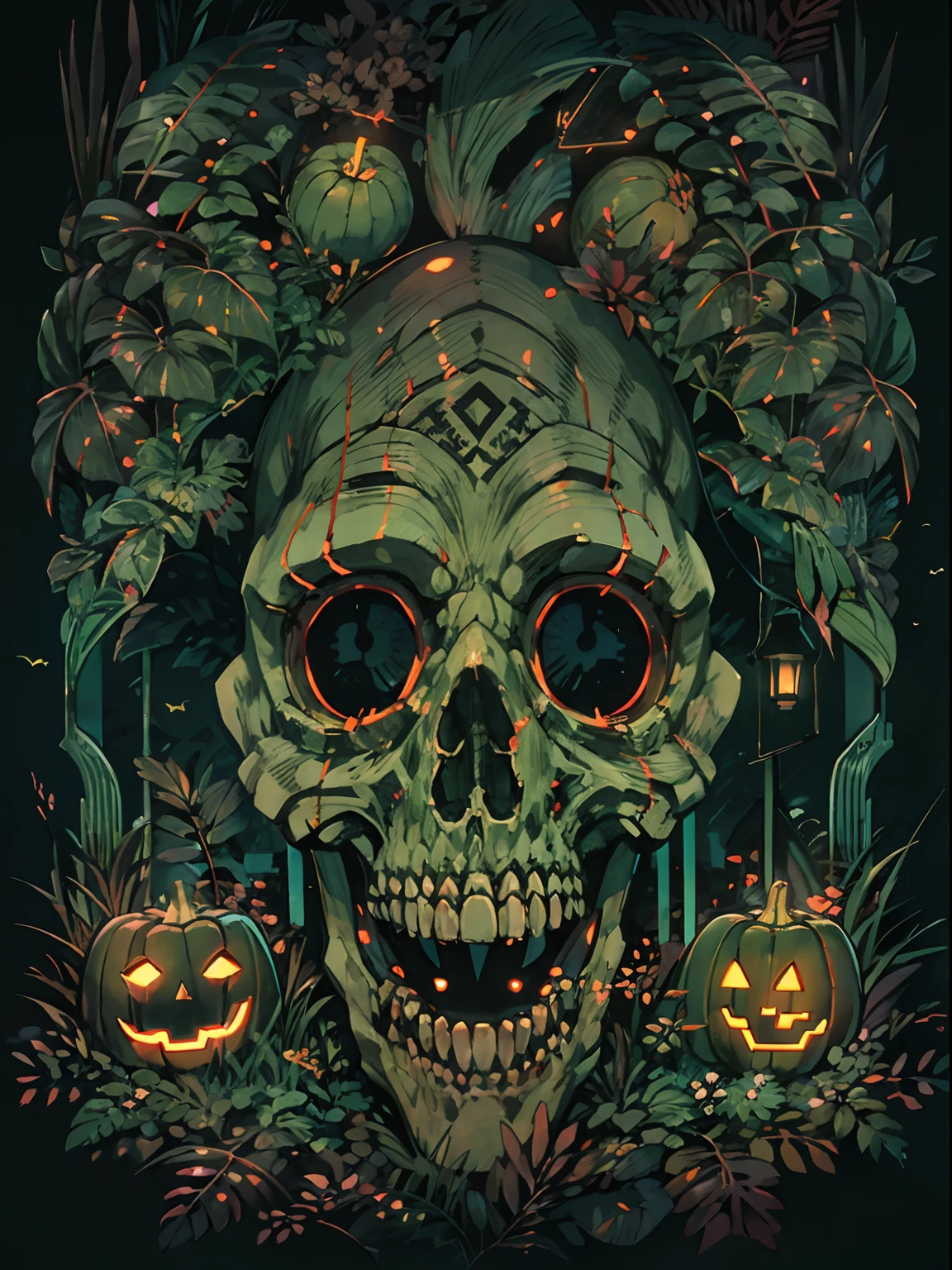 dark and eerie Halloween-themed t-shirt design on a black background