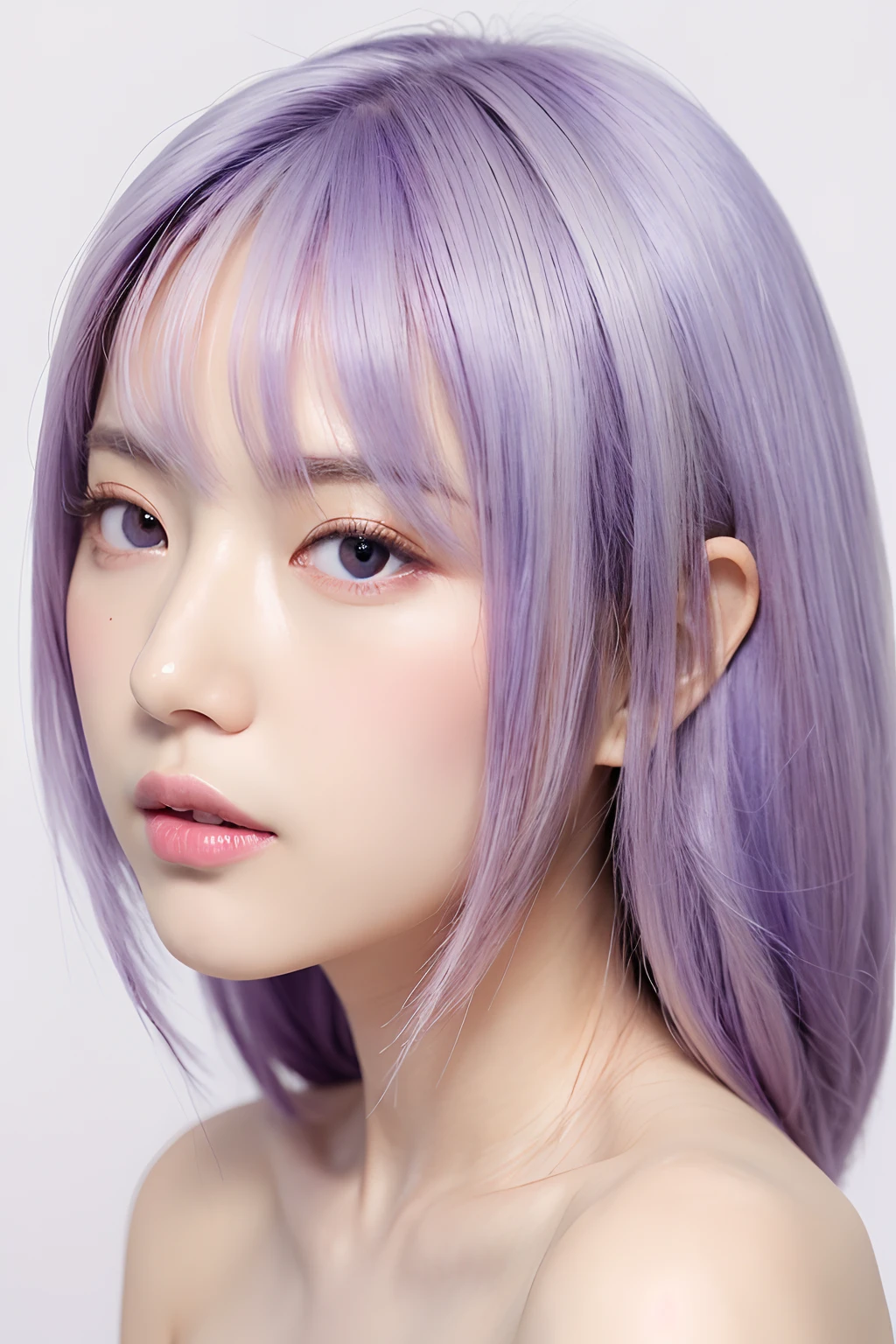 kawaii girl,Pale purple hair color,Touching hair,top quality photo,ultra res,Raw foto,