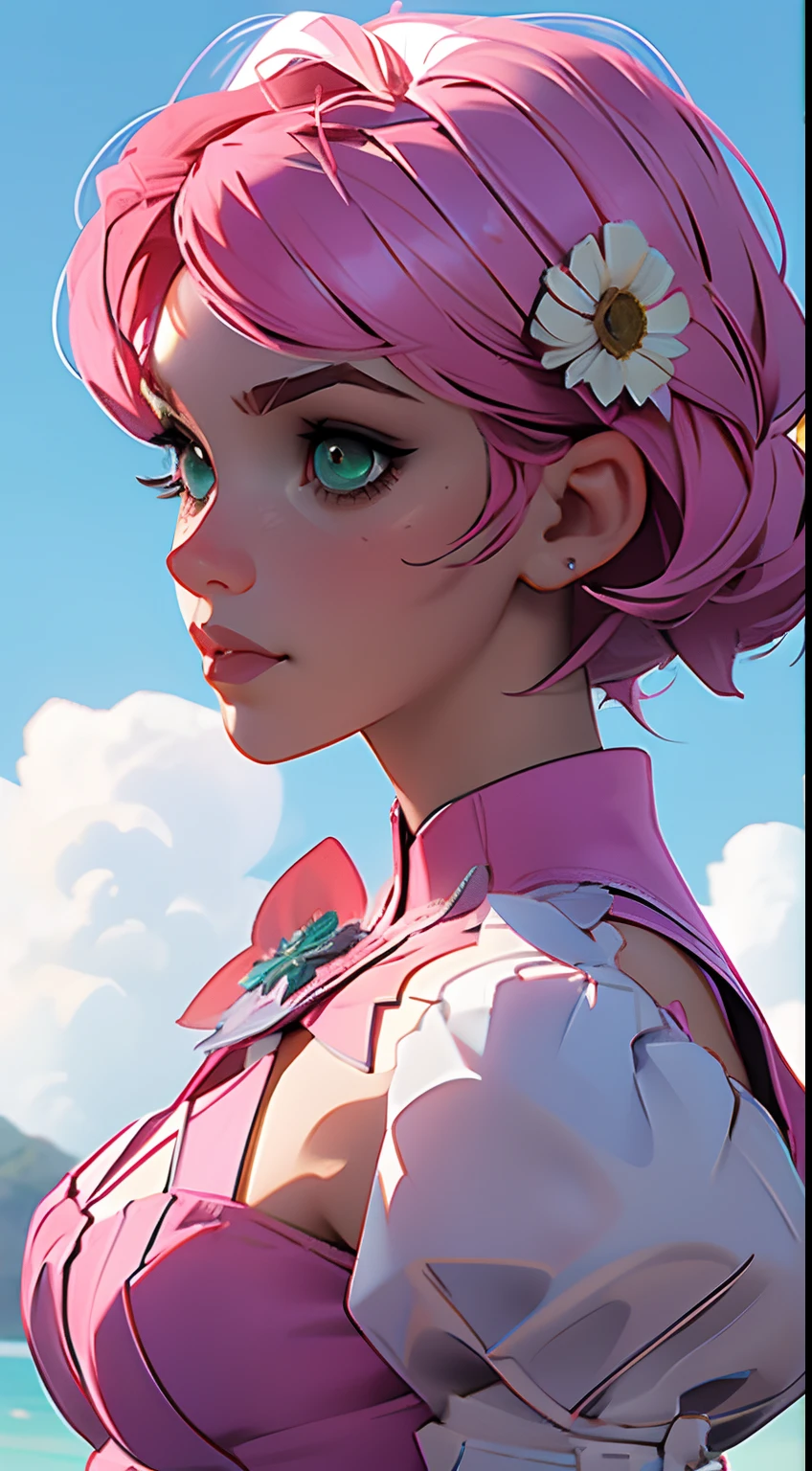 anime half body portrait of BNYCSTM alisabcnv, cgsociety masterpiece,  flowers everywhere, artstation trending, by rossdraws, ghibli, Kimi no Na wa, greg rutkowski