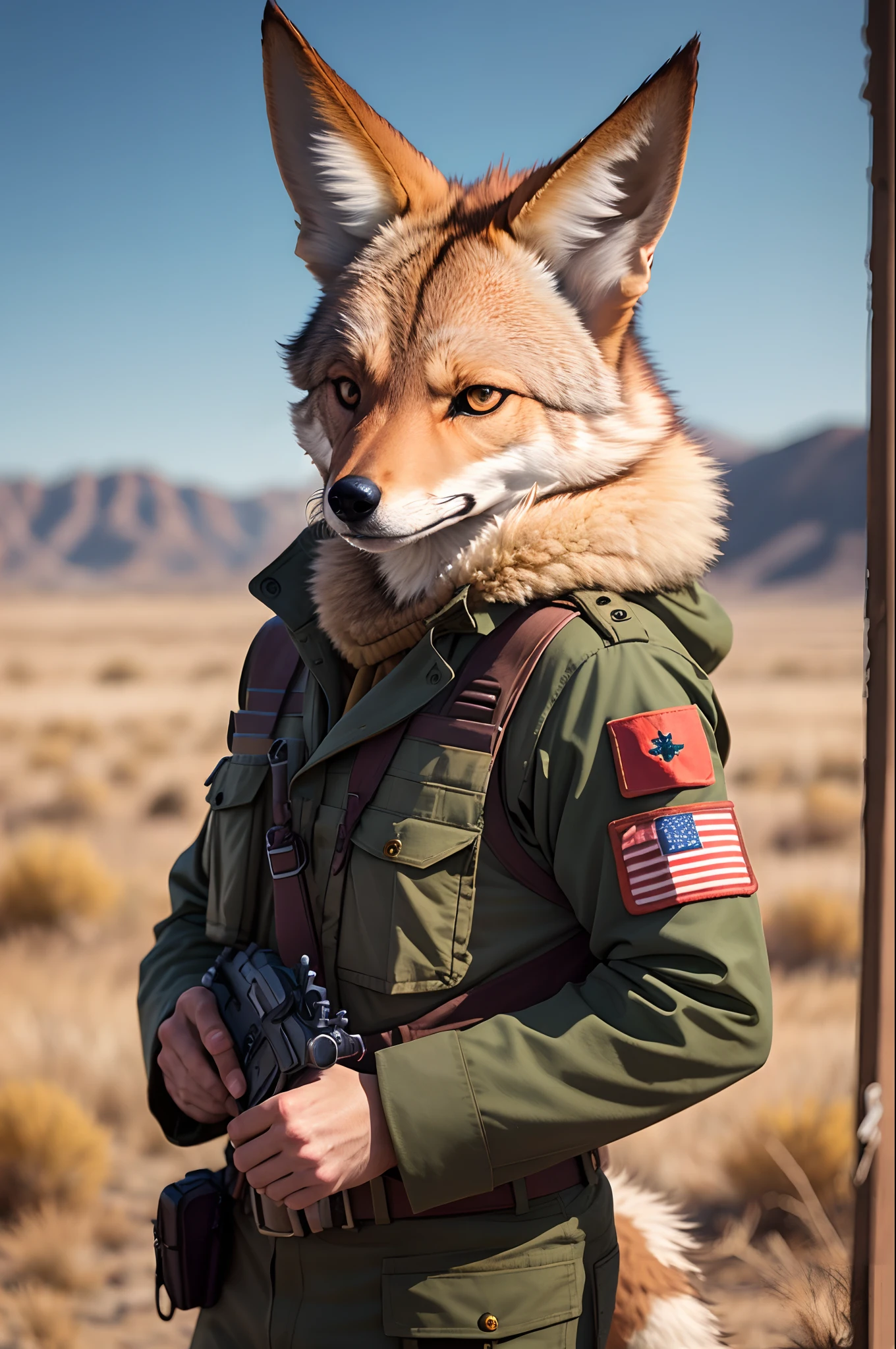 Coyote in military uniform